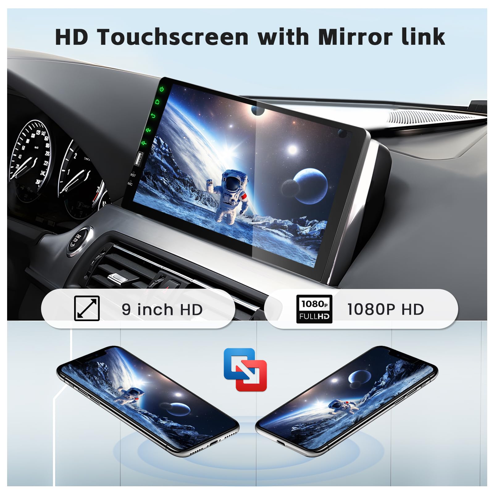 Hikity 9 Inch Single Din Car Stereo with Apple CarPlay & Android Auto - Bluetooth Touch Screen GPS Navigation, Mirror Link, FM, SWC, USB & Backup Camera - Perfect for Road Trips & Daily Commuting