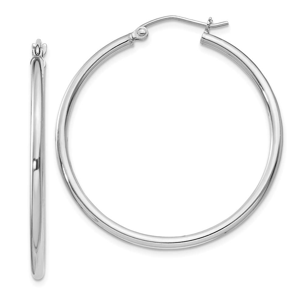 Sterling Silver Rhodium-Plated 2mm Round Hoop Earrings for Women - Classic Minimalist Jewelry for Everyday Wear, Gift Giving & Special Occasions