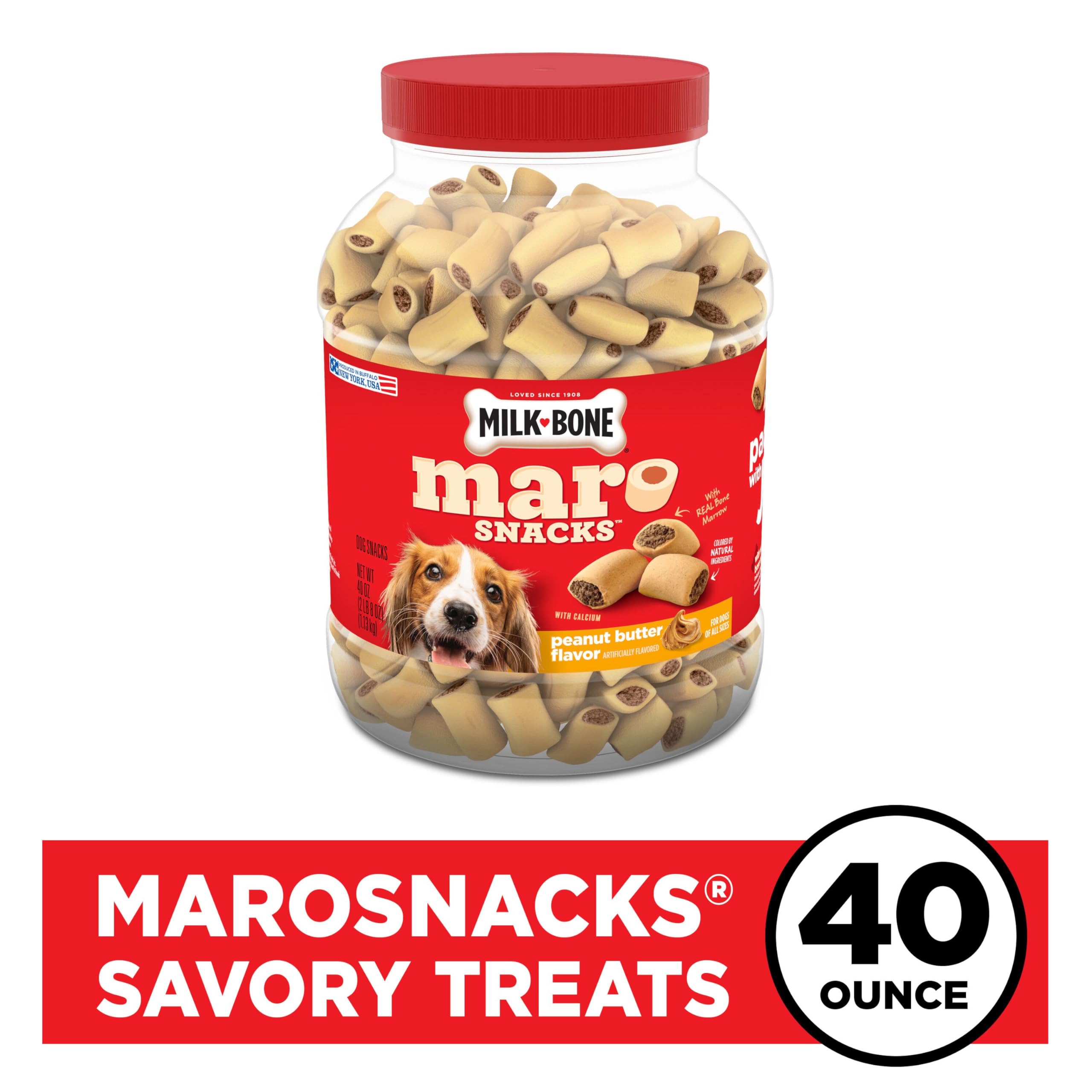 Milk-Bone MaroSnacks Peanut Butter Flavor Dog Treats - 40oz Bag with Real Bone Marrow & Calcium - Crunchy Biscuit for Training, Rewards & Dental Health