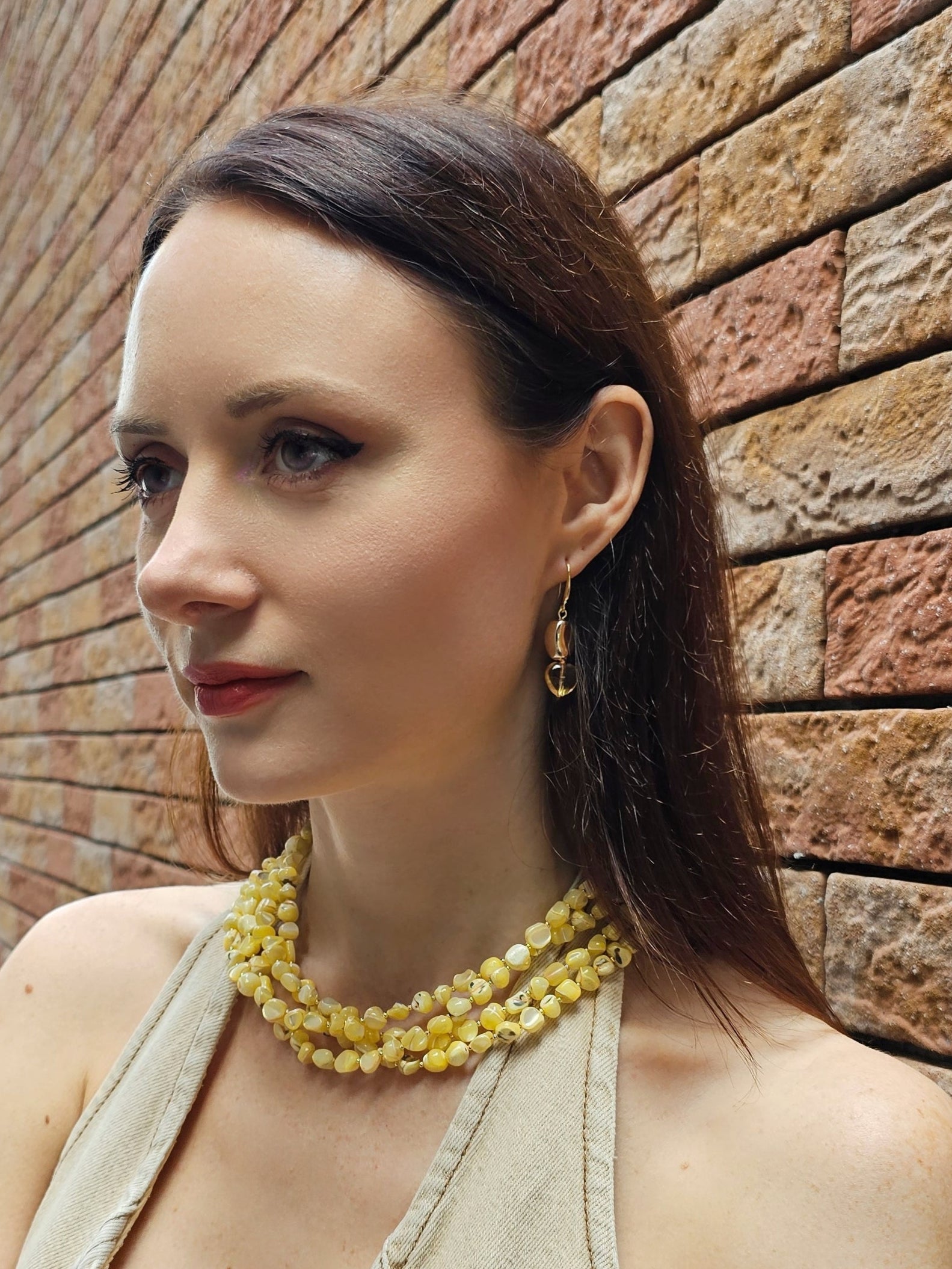 Modern Style Heart Citrine Dangle Earrings for Women - Elegant Gold Plated Jewelry Gift for Valentine's Day, Anniversary & Special Occasions - PE039
