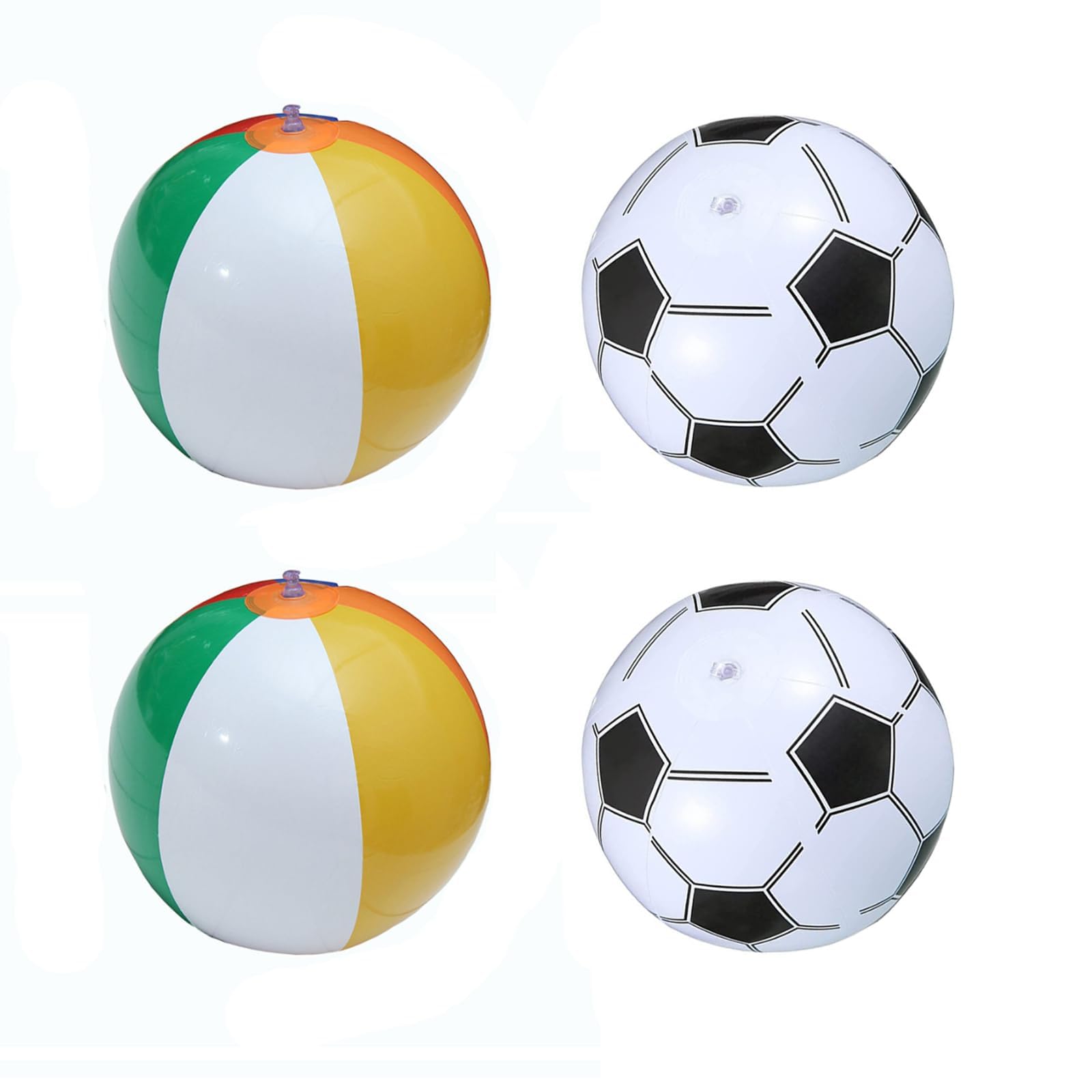 4-Piece Inflatable Pool Ball Set - 2 Footballs & 2 Colorful Beach Balls for Swimming Pool, Beach Parties & Outdoor Water Games - Perfect for Summer Fun, Kids Play & Backyard Activities