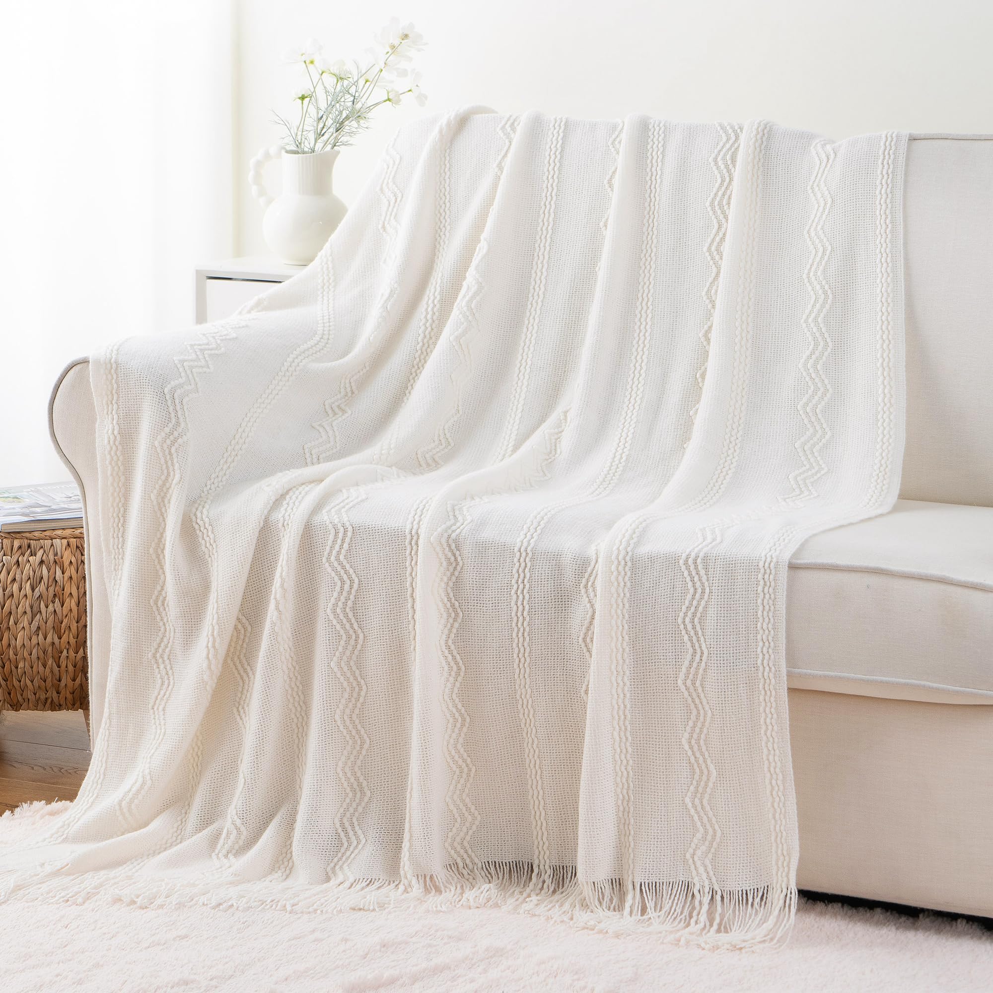 BATTILO HOME Cream Boho Throw Blanket 50