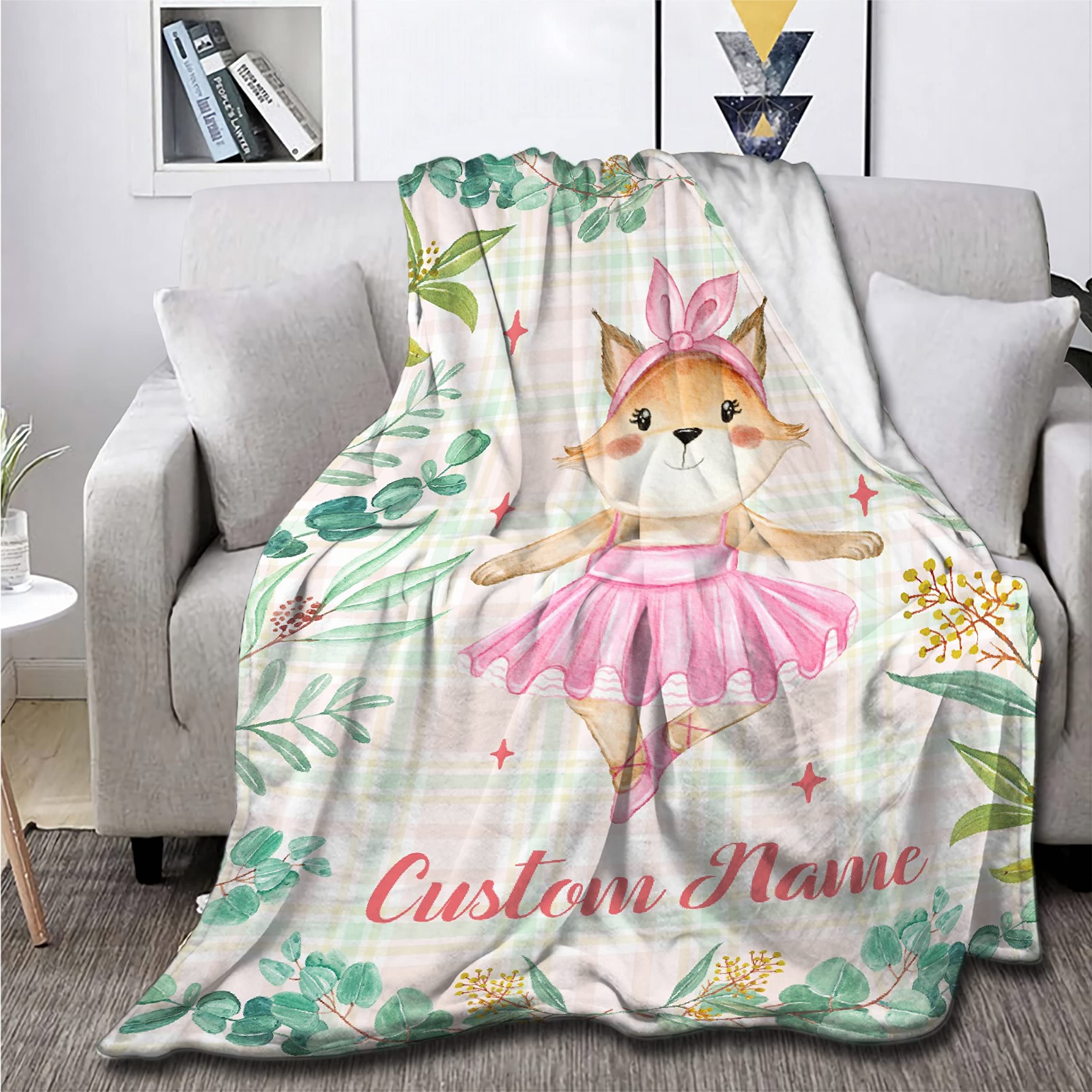 Personalized Baby Blankets for Girls & Boys - Custom Name Embroidered Fox Design - Soft Cozy Fleece Throw Blanket for Newborns - XL Size Baby Shower Gift & Nursery Essential - Perfect for Cuddling, Swaddling & Family Photo Props
