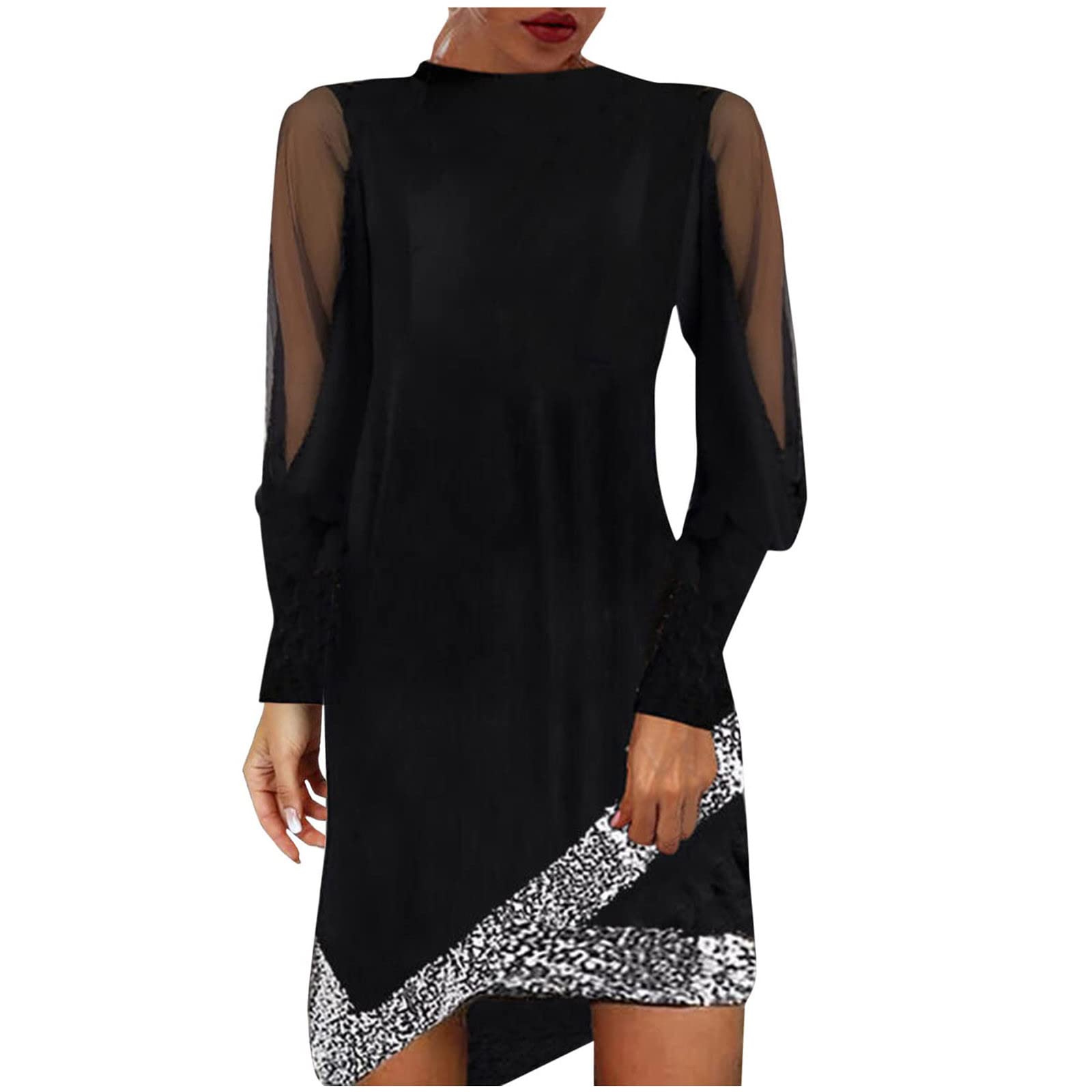 Sexy Lace Mini Crewneck Long Sleeve Dress for Women - Summer & Fall Fashion - Perfect for Date Night, Cocktail Parties & Office Wear