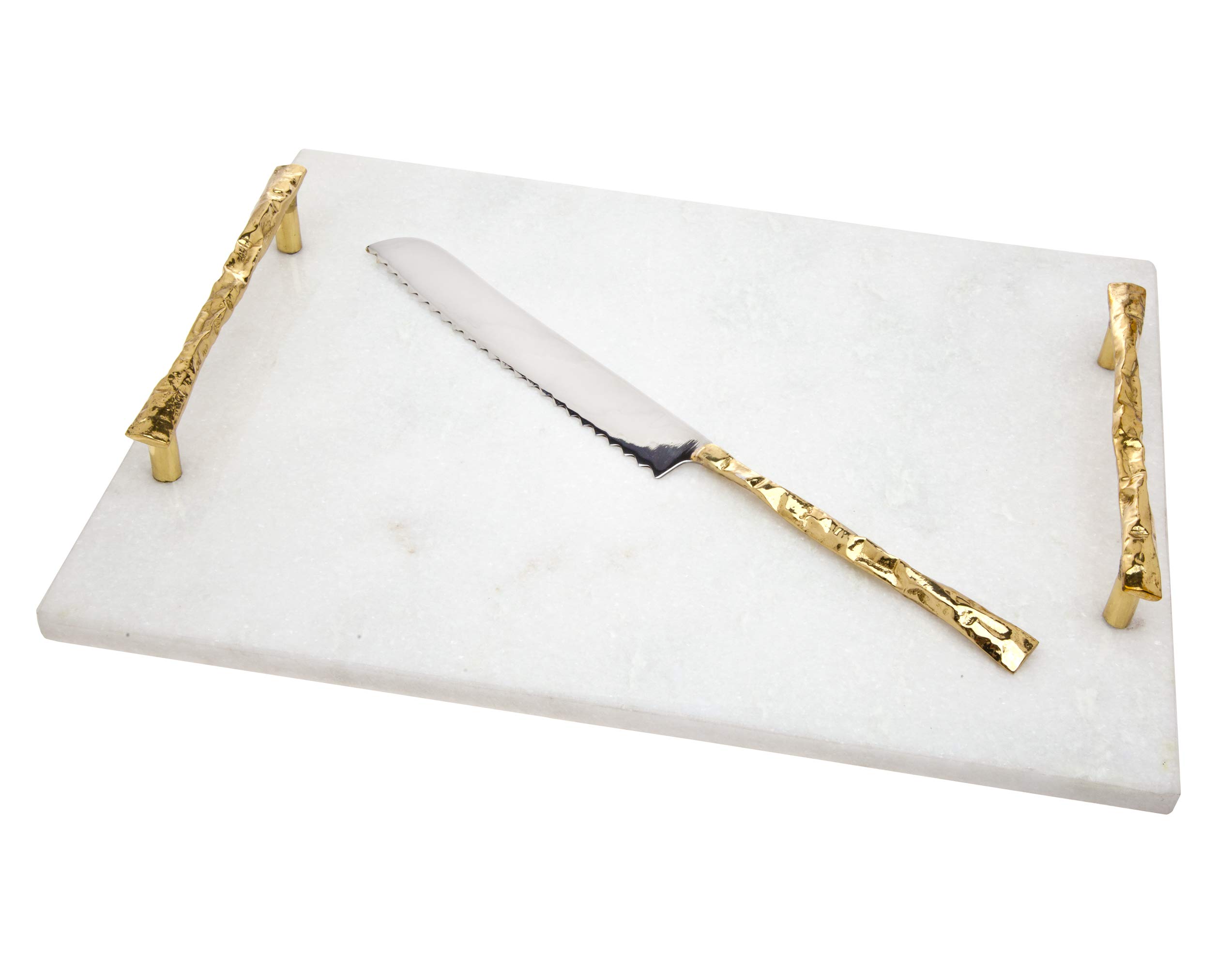 Godinger Marble Challah Board with Gold Trim – Elegant Cutting & Carving Board for Bread, Cheese & Charcuterie – Includes Stainless Steel Knife – Perfect for Jewish Holidays, Dinner Parties & Gourmet Food Presentation