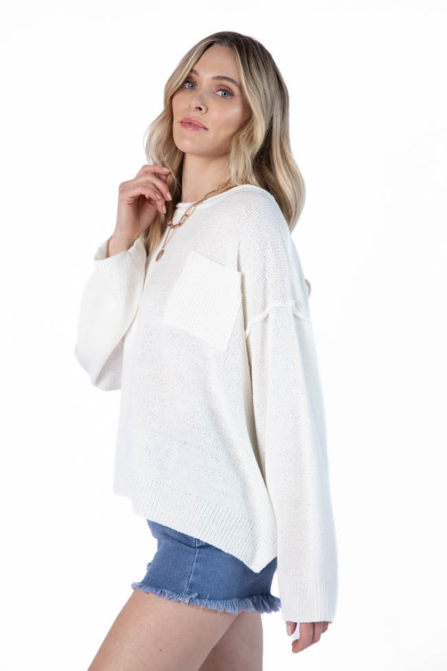 Tell Me Everything Ivory Oversized Pocketed Lightweight Sweater for Women | Cozy Casual Pullover | Perfect for Fall & Winter Layering | Final Sale