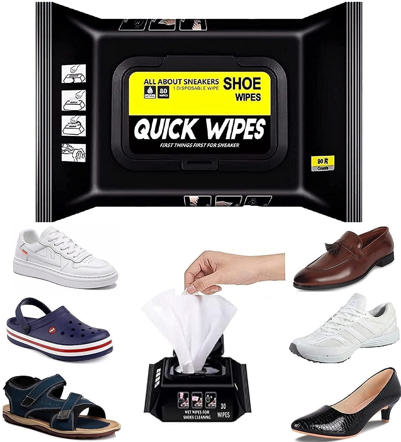 HARRY EMPIRE Sneaker Cleaning Wipes (1 Pack - 80 Count) | Quick Stain & Dirt Remover for Shoes | Reusable White Shoe Wipes for Sneakers, Boots & Athletic Shoes | Perfect for Gym, Travel & Daily Shoe Care