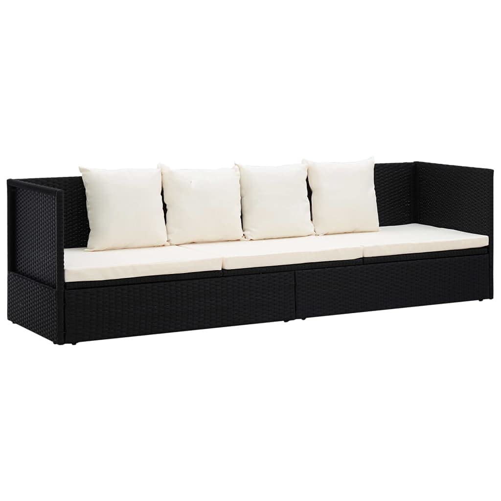 FAMIROSA Black Poly Rattan Outdoor Lounge Bed with Cushion - Patio & Garden Relaxation