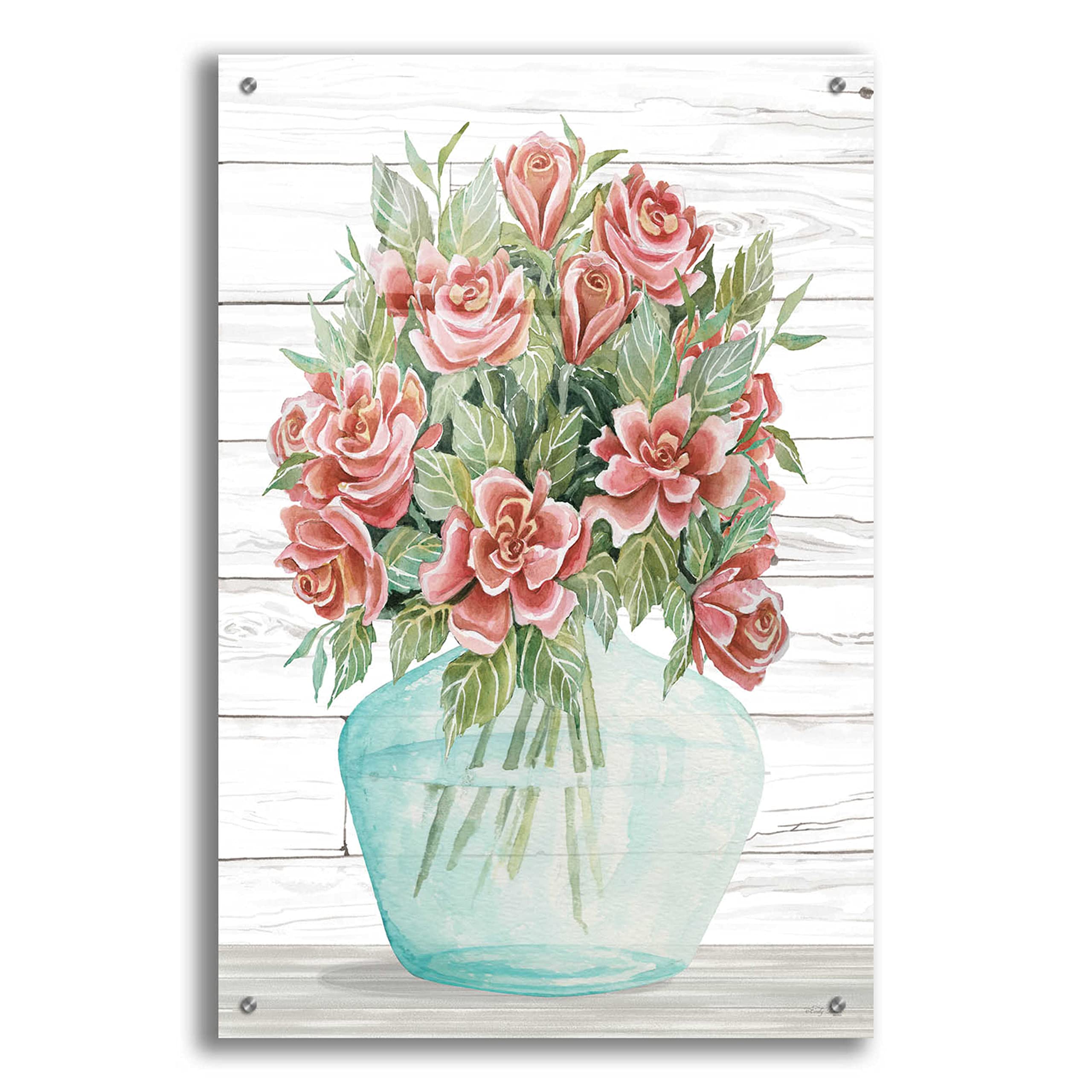 Farmhouse Flowers IV by Cindy Jacobs - 24x36 Inch Acrylic Glass Wall Art Decor, Modern Floral Painting for Living Room, Bedroom & Office