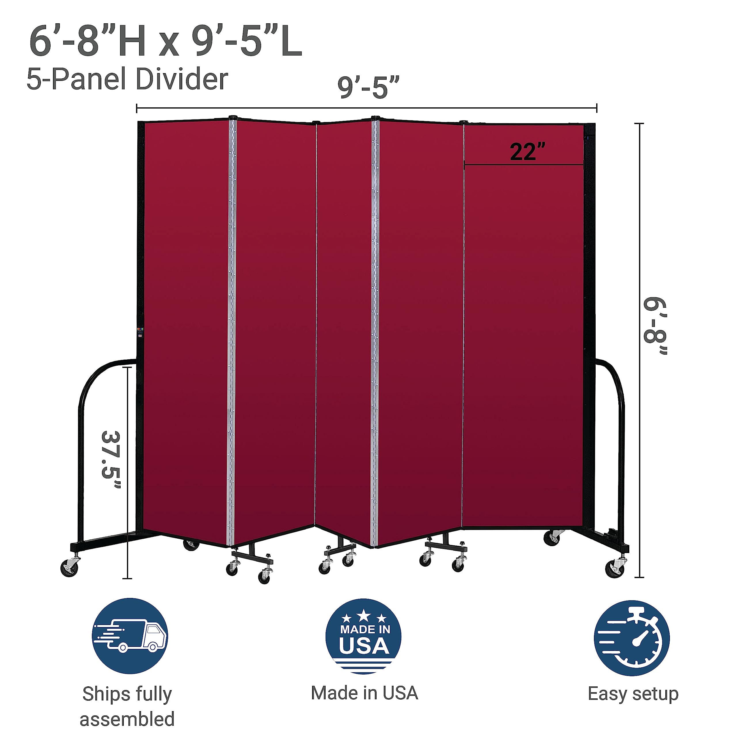 CFSL685-DB 5-Panel Commercial Portable Room Divider Screen - Office Partition, Event Space Divider, Classroom Separator for Privacy & Space Optimization
