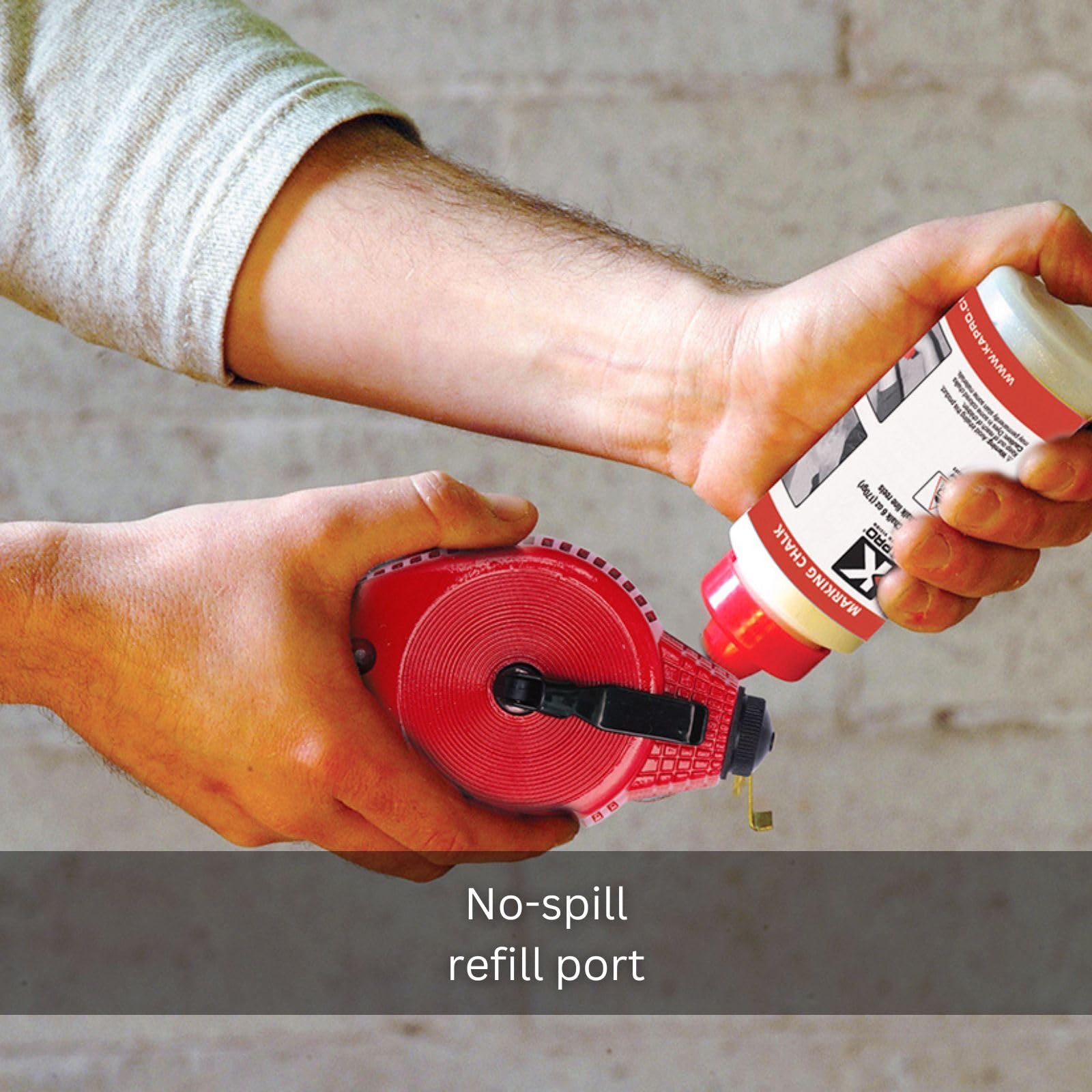 Kapro 201 Zinc Chalk Line Reel - 100ft Durable String with Grip Hook, Winding Lever & No-Spill Refill - Break-Resistant Chalk Line for Construction, Carpentry, Masonry & DIY Projects - 3oz (85g) Powder Capacity