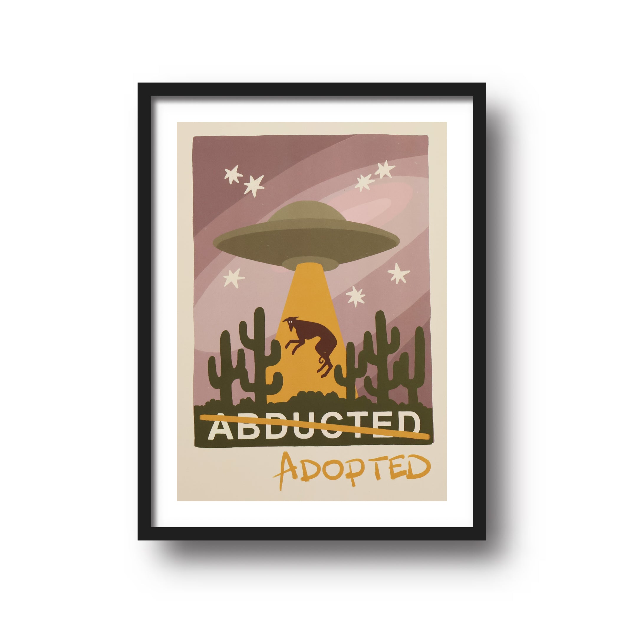 Green Hound Abducted Adopted Print - Funny Dog Lover T-Shirt for Men & Women | Perfect Gift for Pet Owners & Animal Rescue Supporters | Casual Wear, Gifts & Fundraising Events