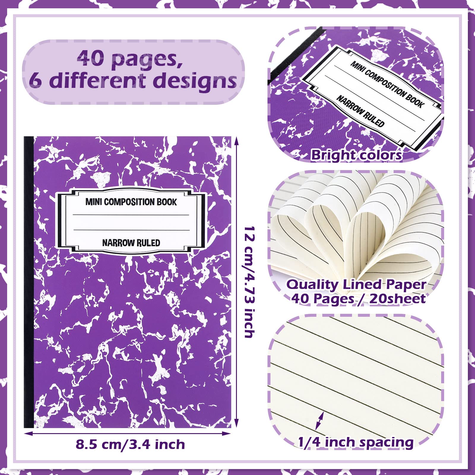 Eersida Mini Composition Notebook Set - 24 Pack Small Marble Design Cute Pocket Journals for Kids, Students & Office Use - 3.4 x 4.7 Inches - Perfect for School Notes, Gift Giving & Daily Planning