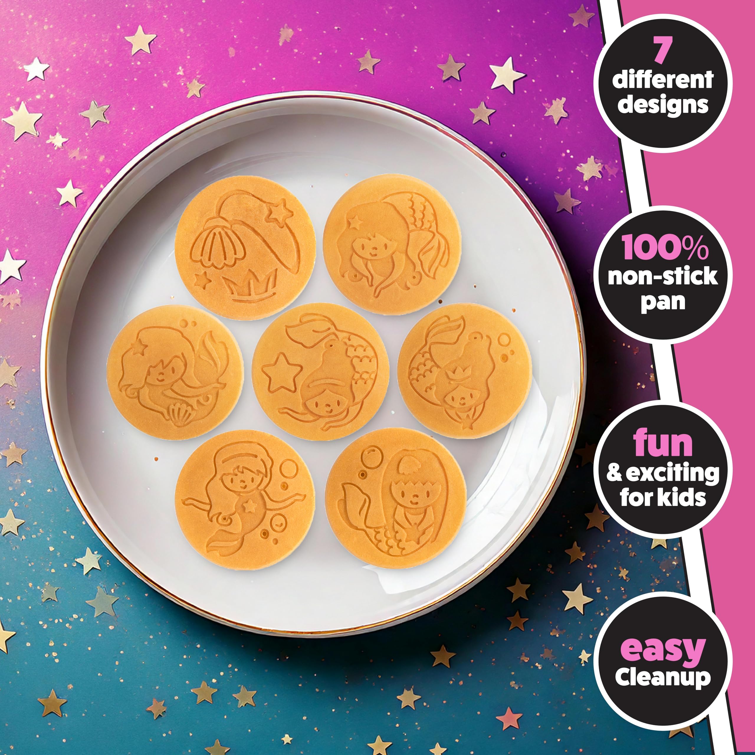 Mermaid Mini Pancake Pan - Nonstick Griddle for Making 7 Different Flapjack Mermaids, Long Handle for Easy Cooking & Cleaning | Perfect Gift for Girls, Kids Birthday & Under the Sea Themed Parties | Great for Breakfast, Brunch, Sleepovers & Family Fun