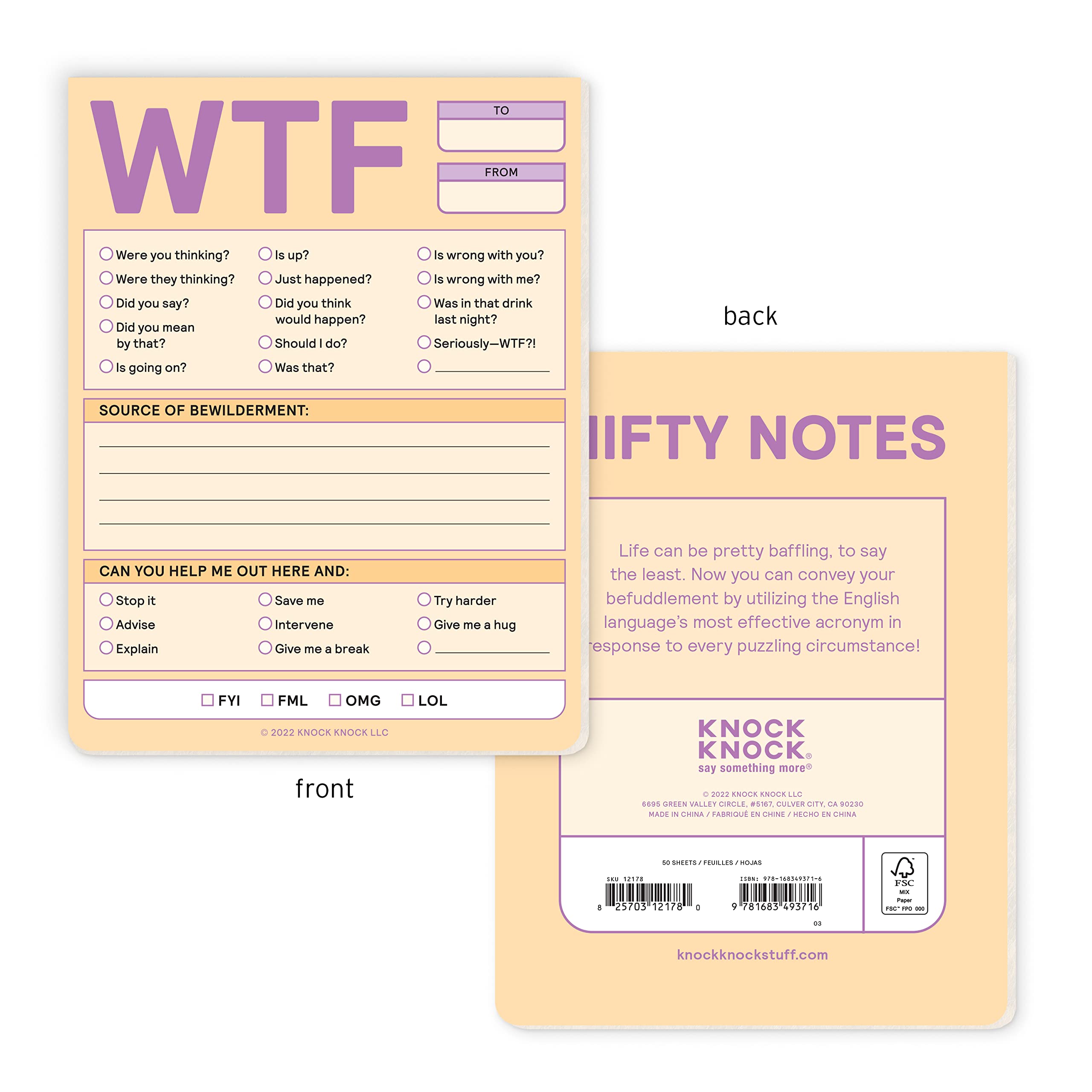 Funny WTF Notepad - Knock Knock 1 Count Pastel Notepads & Checklist (4 x 5.25 Inches) for Office Humor, Gag Gifts & Daily Reminders - Perfect for Desk Organization, To-Do Lists & Stress Relief