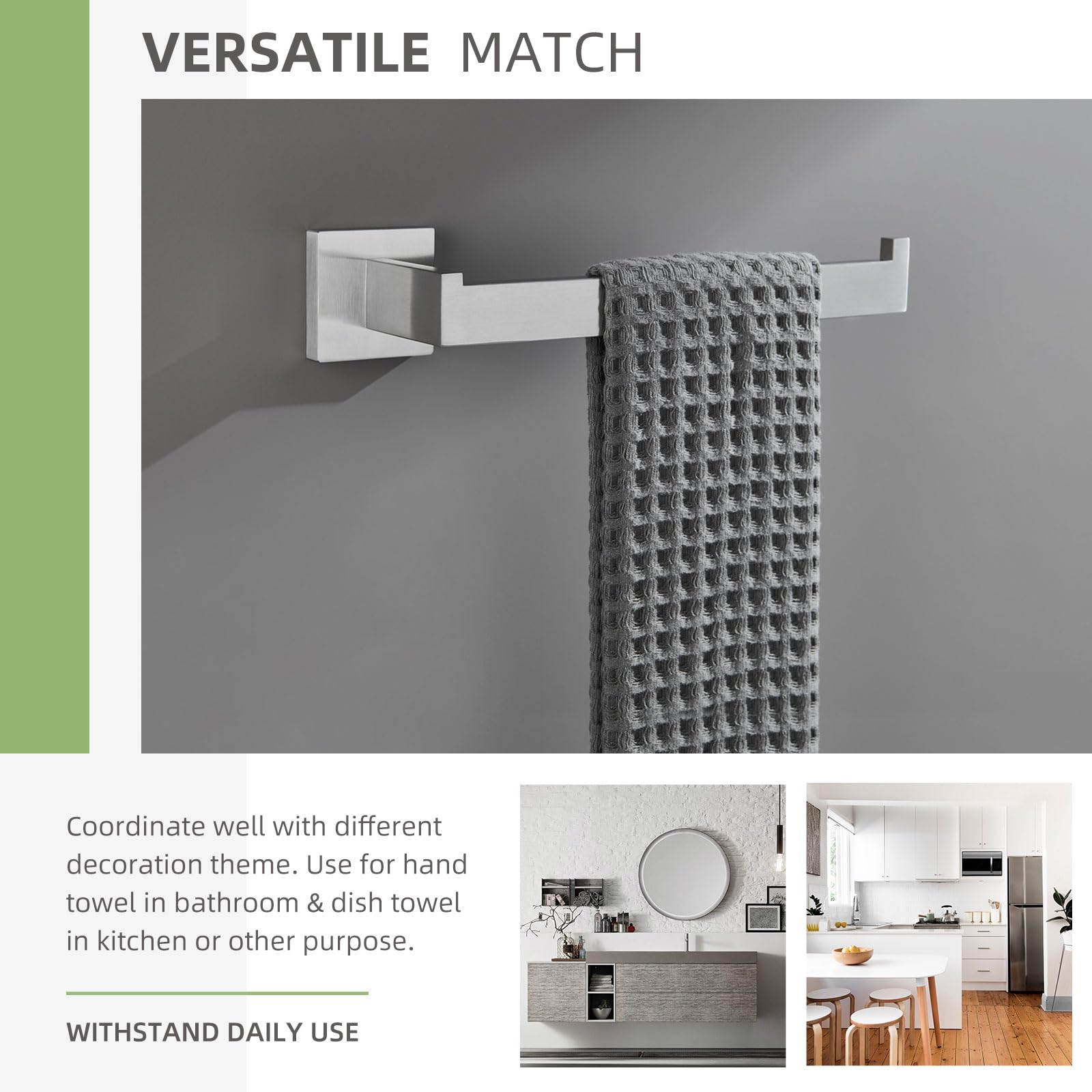 Stainless Steel Wall Mounted Towel Holder - 10.24 Inch Brushed Nickel Bathroom & Kitchen Towel Rack - Durable SUS 304 Towel Hanger for Home, Spa, Hotel (Perfect for Hand Towels, Dish Towels & Washcloths)