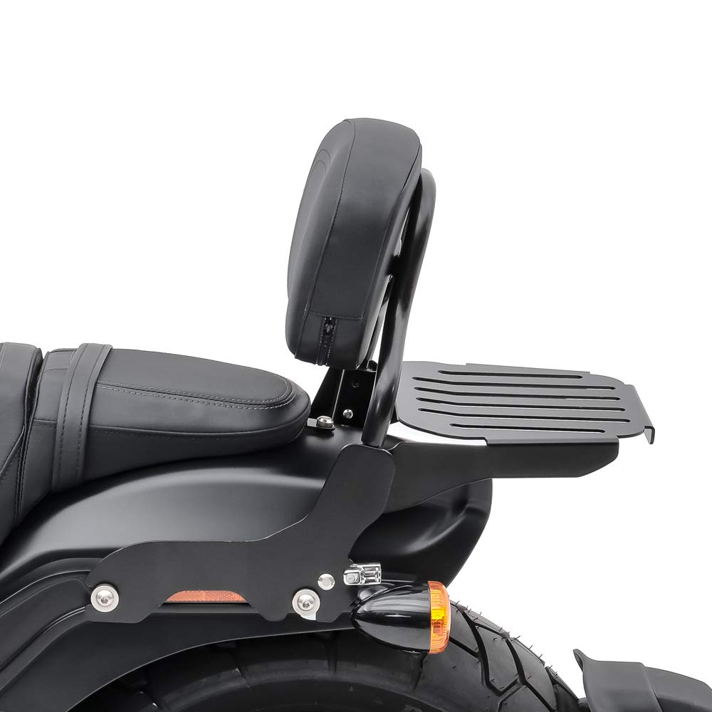 Black Sissy Bar with Luggage Rack for Harley Davidson Softail Custom 2007-2009 - Heavy Duty Rear Backrest & Storage Solution for Motorcycle Touring & Long Rides