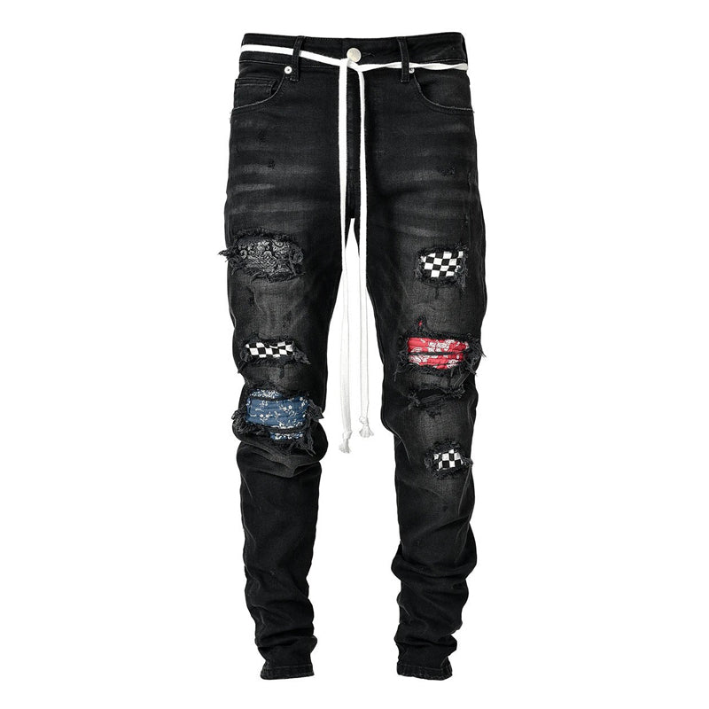 Slim Fit Ripped Men's Jeans - Trendy Distressed Denim Pants for Casual Wear & Street Style Outfits