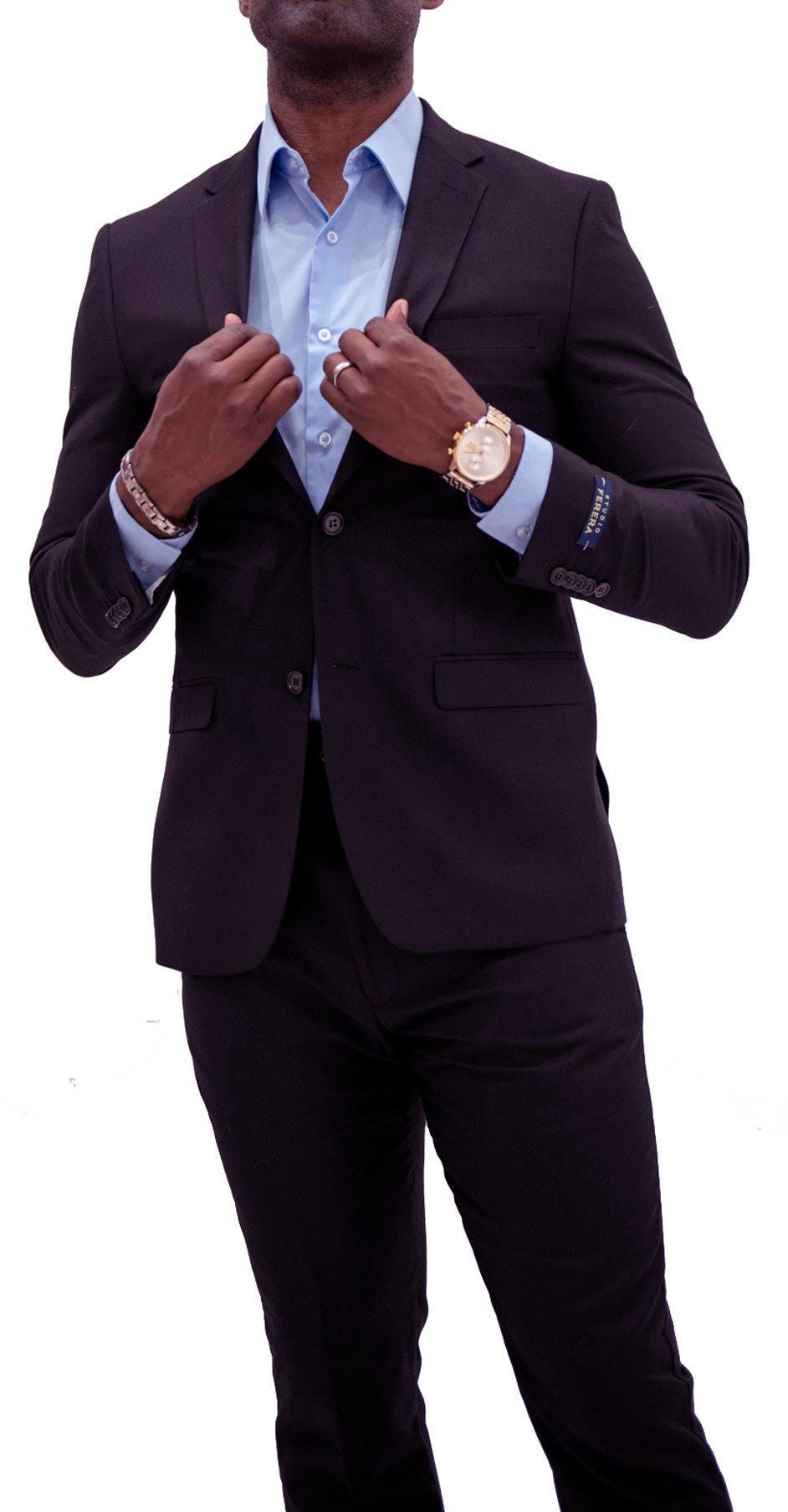 Ferera Collection Men's 3 Piece Slim Fit Suit - Solid Navy Blue Business Suit for Weddings, Interviews & Formal Occasions