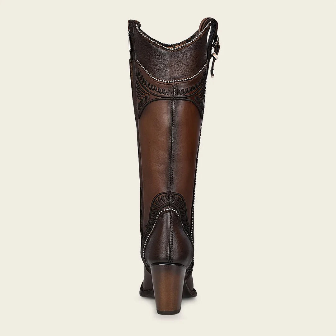 **3F82RS Women's Brown Western Cowgirl Knee High Boots - Genuine Cowhide Leather - Perfect for Rodeo, Country Dancing & Fashion Outfits**