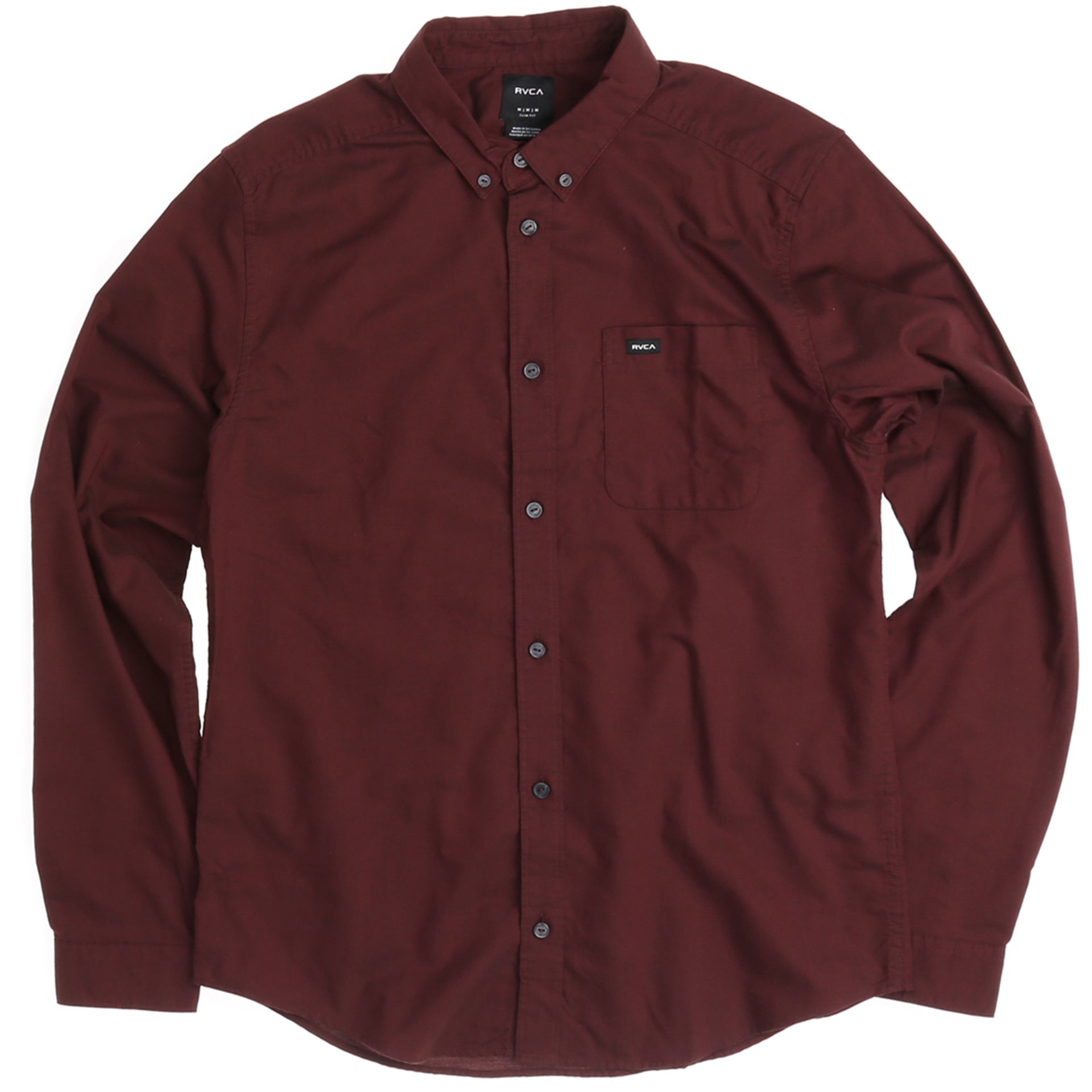 RVCA That'll Do Long Sleeve Oxford Shirt in Tawny Port - Perfect for Casual Outings and Outdoor Adventures