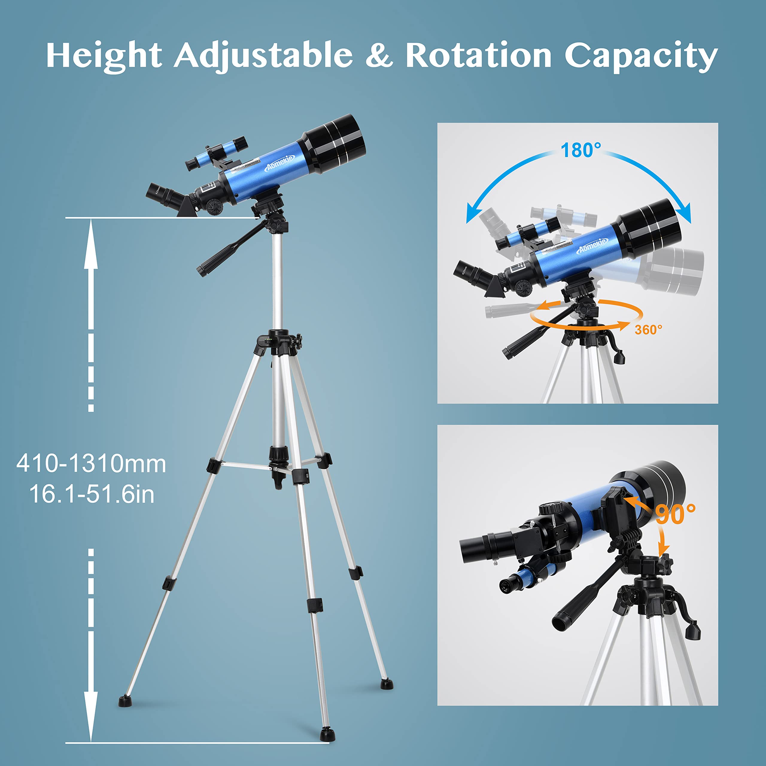 AOMEKIE 70mm Astronomy Telescope for Adults & Beginners - Portable Travel Telescope with Adjustable Tripod, 3X Barlow Lens, Phone Adapter & Backpack - Perfect for Stargazing, Moon Observation & Outdoor Adventures