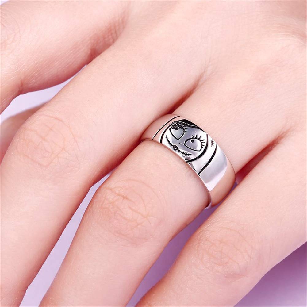Jeulia 925 Sterling Silver Jack Skellington & Sally Couple Rings Set - Halloween & Anniversary Promise Rings for Women & Men - Perfect for Couples, Gifts, and Themed Jewelry Collections