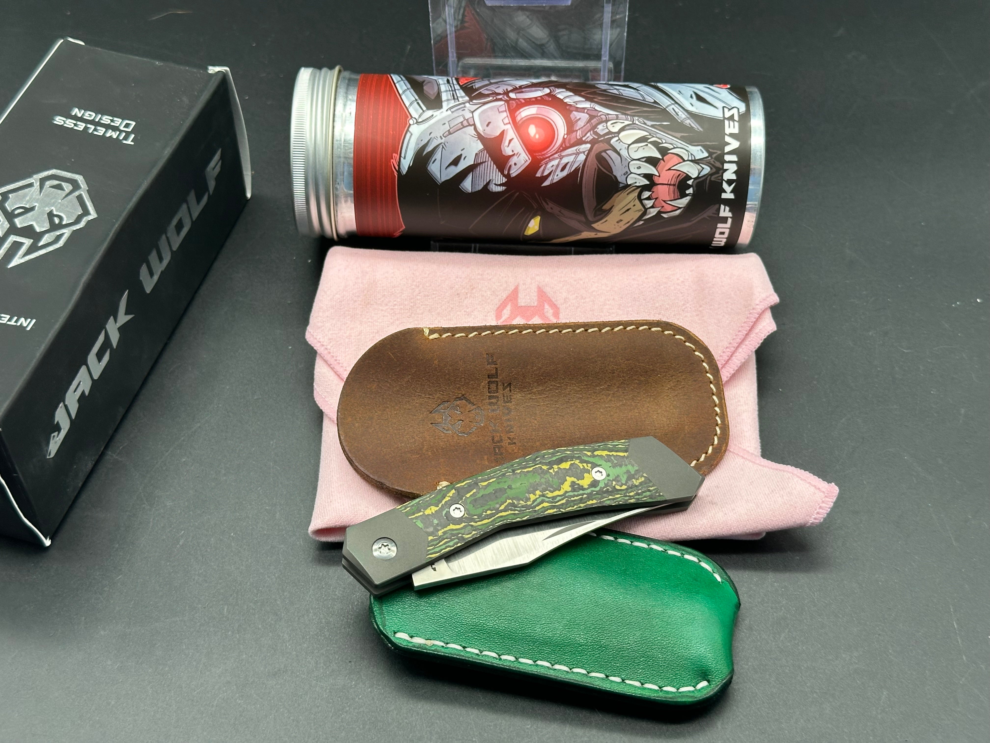 Jack Wolf Cyborg Titanium/Fat Carbon Folding Knife with S90V Blade - EDC, Outdoor, Camping & Survival Gear