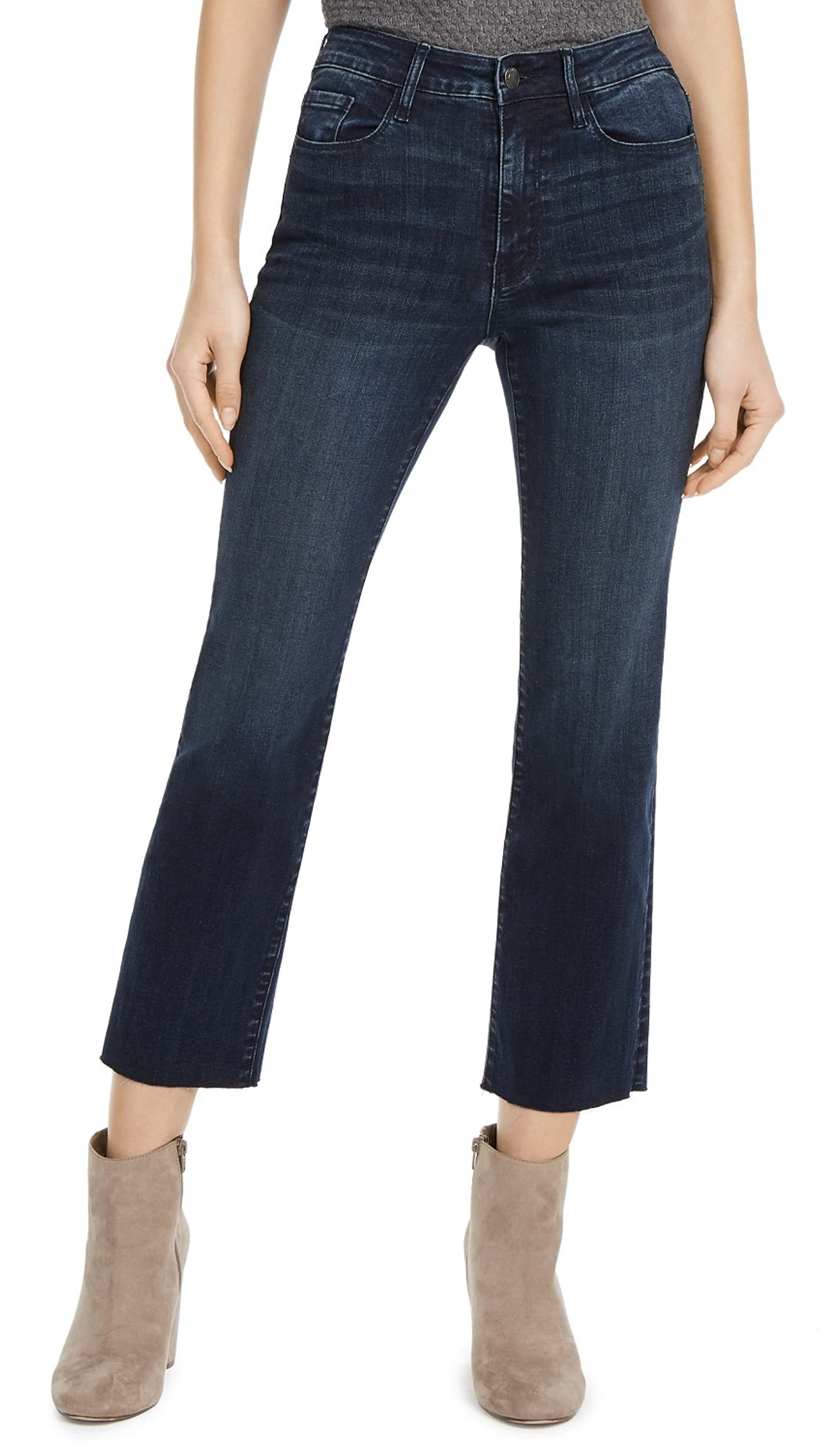 Numero Women's Cropped Mid-Rise Jeans - Raw Blue Wash (Size 29) | Distressed Denim Pants for Casual Wear & Everyday Outfits