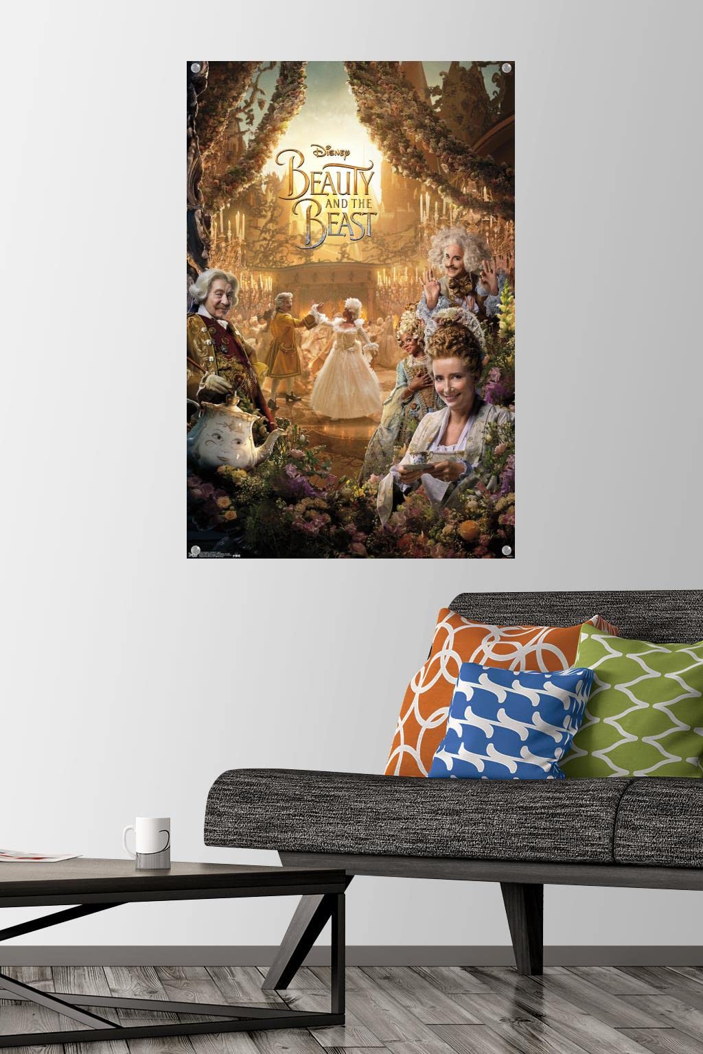 Disney Beauty and The Beast Triptych 3-Piece Wall Poster Set with Push Pins - Perfect for Kids' Rooms, Disney Themed Decor, and Movie Lover Gifts