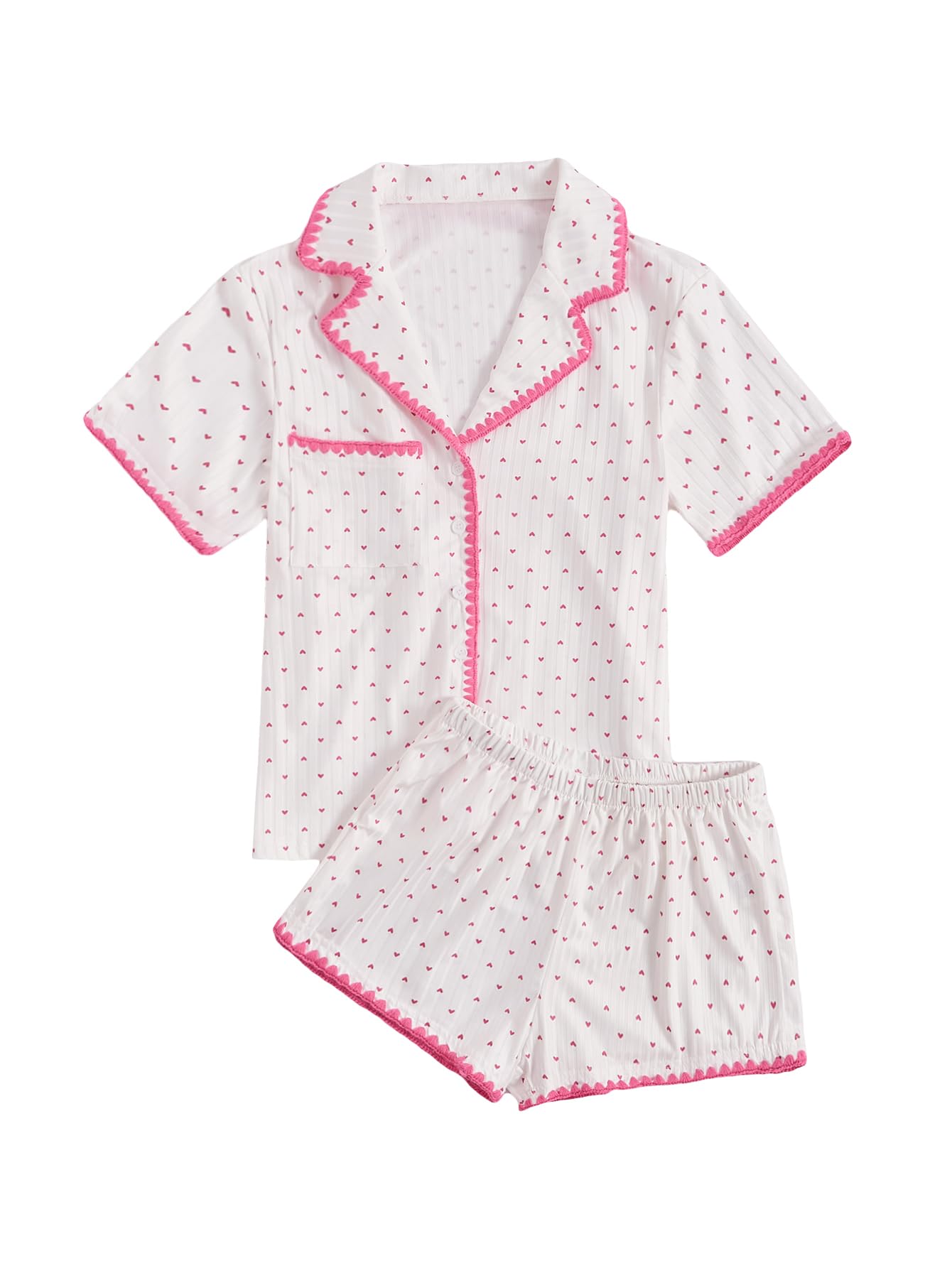 Verdusa Women's 2-Piece Pajama Set - Cute Button-Up Short Sleeve Top & Shorts Sleepwear - Soft & Comfortable Lounge Pjs for Nightwear, Relaxing at Home, or Sleepovers