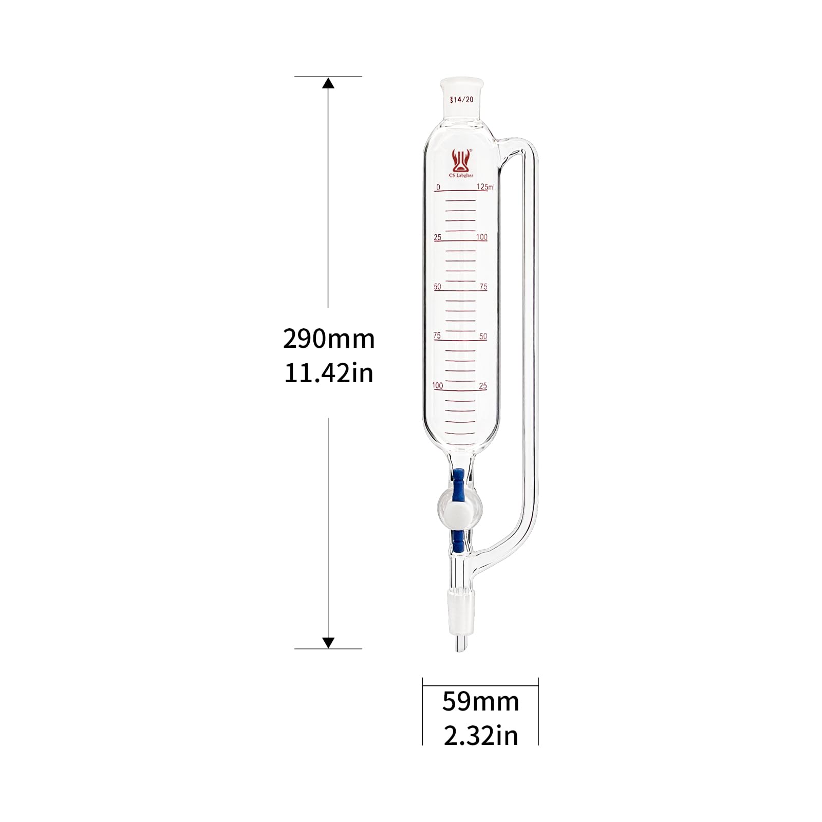 125ml Pressure Equalizing Graduated Addition Funnel with 14/20 Joint & 2mm PTFE Stopcock - Borosilicate Glass Lab Funnel for Chemical Experiments, Distillation & Precise Liquid Transfer (125ml Capacity) - Ideal for Chemistry Labs, Research & Educational Science Projects