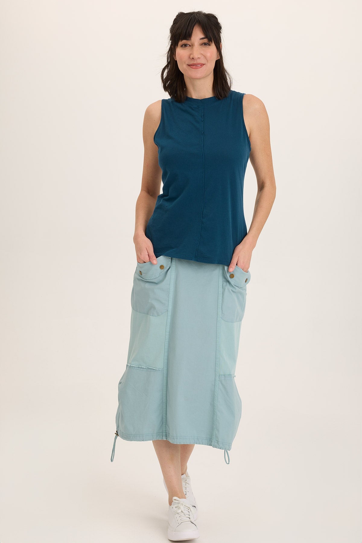 Marconi Cargo Cinch Bubble Hem Midi Skirt - Women's Casual A-Line Skirt with Pockets | Perfect for Streetwear, Travel & Everyday Outfits