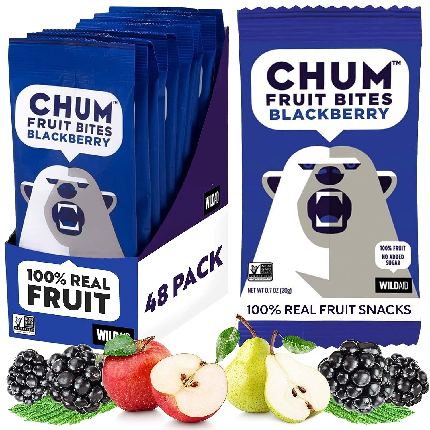 Chum Fruit Bites 100% Real Fruit Snacks - Berry Flavor, 48-Pack | Healthy Non-GMO Snacks with No Added Sugar or Preservatives | Nut-Free, Gluten-Free, Vegan, Kosher & Paleo Certified | Perfect for School Lunches, Office Snacks & On-the-Go Energy Boost