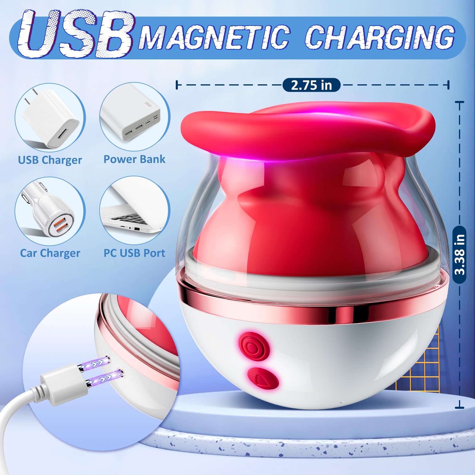 3-in-1 Rose Clitoral Vibrator with Suction & Tongue Stimulation - 5 Sucking & 8 Vibration Modes for Women, Waterproof Adult Sex Toy for Couples Play & Solo Pleasure (Red) - Perfect for Sensual Massage, Foreplay & Intimate Moments