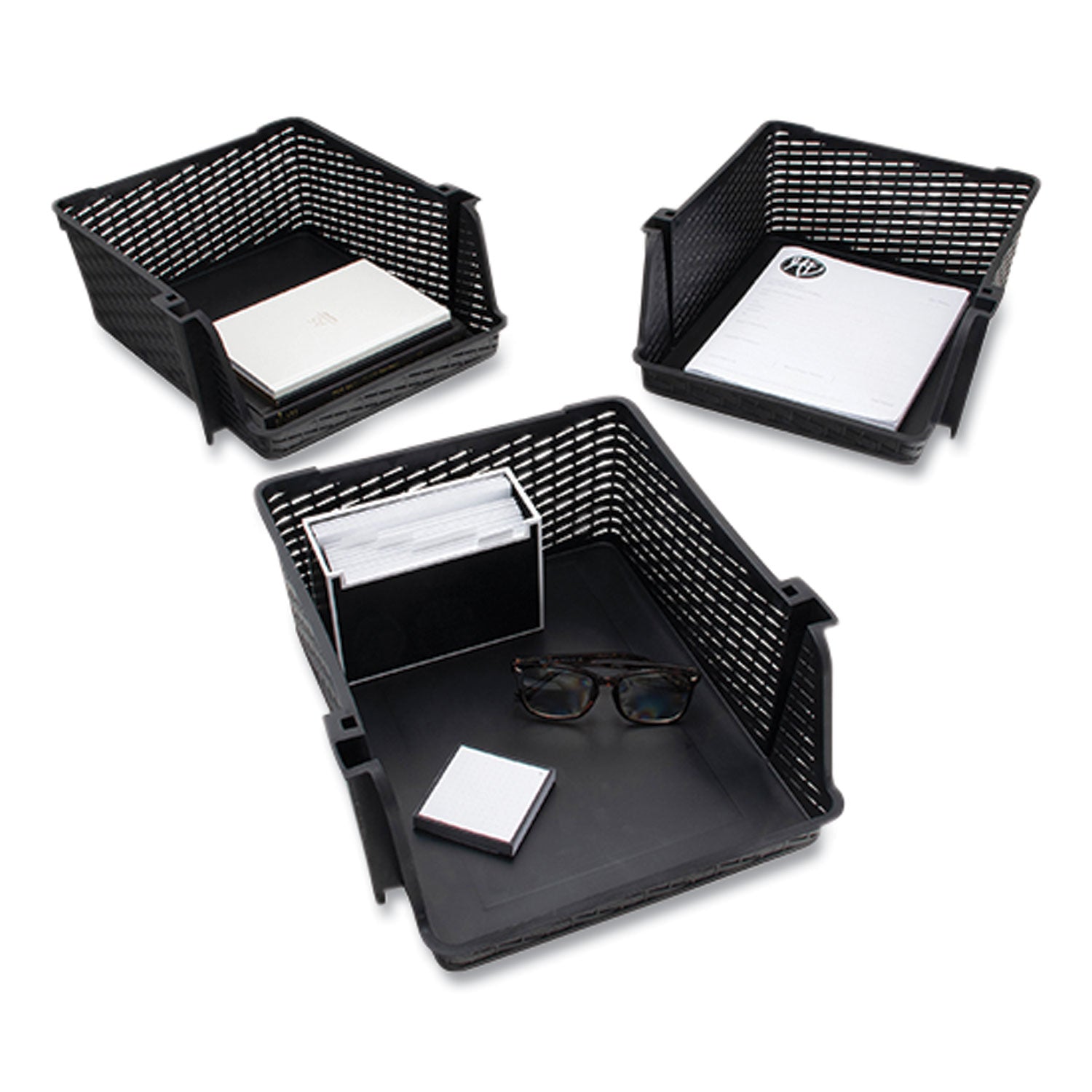Advantus Nest and Stack Open Lid Storage Bin - 13.5 x 15 x 8.5 Inches, Black Plastic Organizer Bins, Set of 3 - Perfect for Home Organization, Closet Storage, and Office Supplies