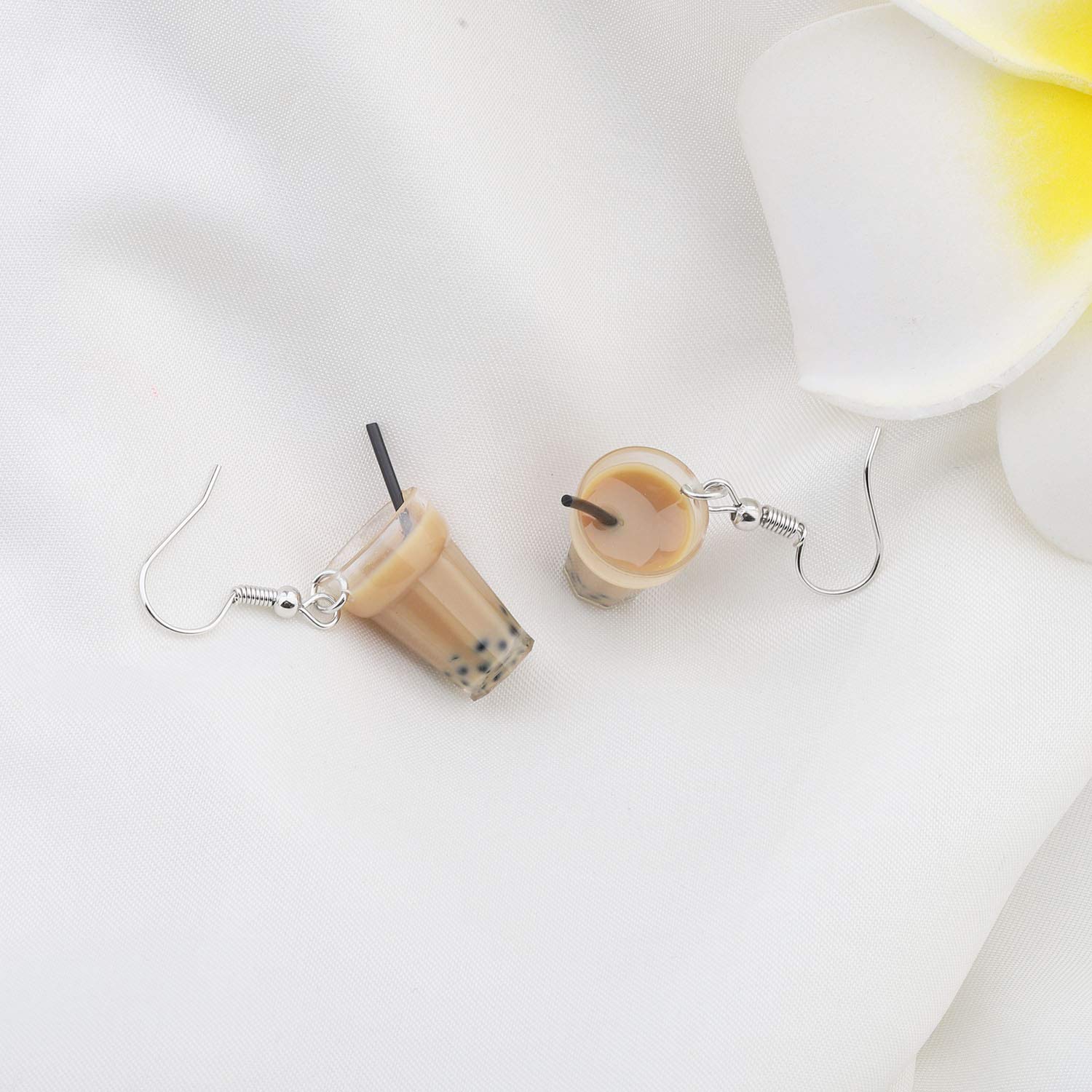 Boba Bubble Resin Pearl Milk Tea Dangle Earrings - Cute Kawaii Jewelry Gift for Women & Girls - Perfect for Tea Parties, Cosplay & Anime Lovers