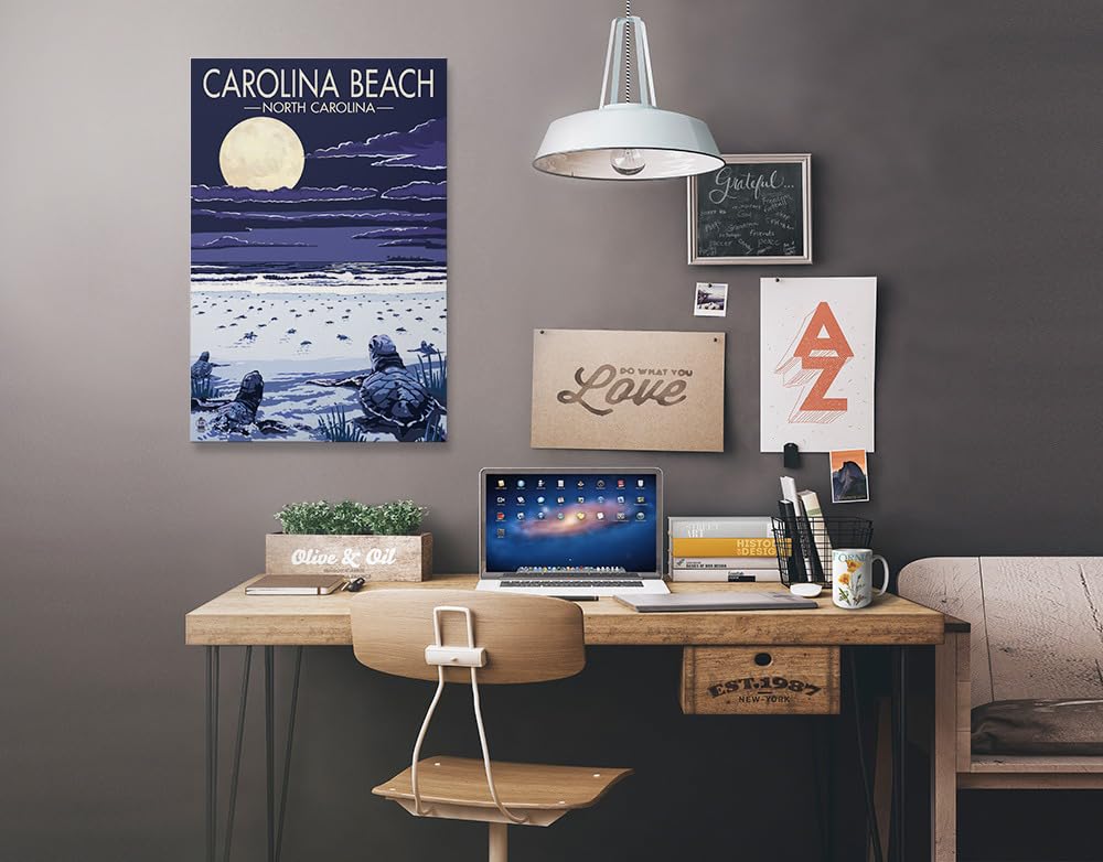 Lantern Press Carolina Beach North Carolina Sea Turtles Hatching - 12x18 Wrapped Canvas Wall Art for Living Room, Bedroom & Office Decor | Coastal Beach House Painting | Nature Wildlife Nursery Wall Decor
