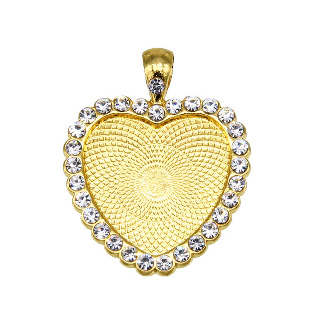 12 Pcs 25mm Heart Rhinestone Pendant Bezel Trays with Clear Glass Cabochon Domes - DIY Jewelry Making Supplies for Photo Pendants, Resin Crafts, and Personalized Gifts - Perfect for Necklaces, Bracelets, and Keepsake Jewelry Designs