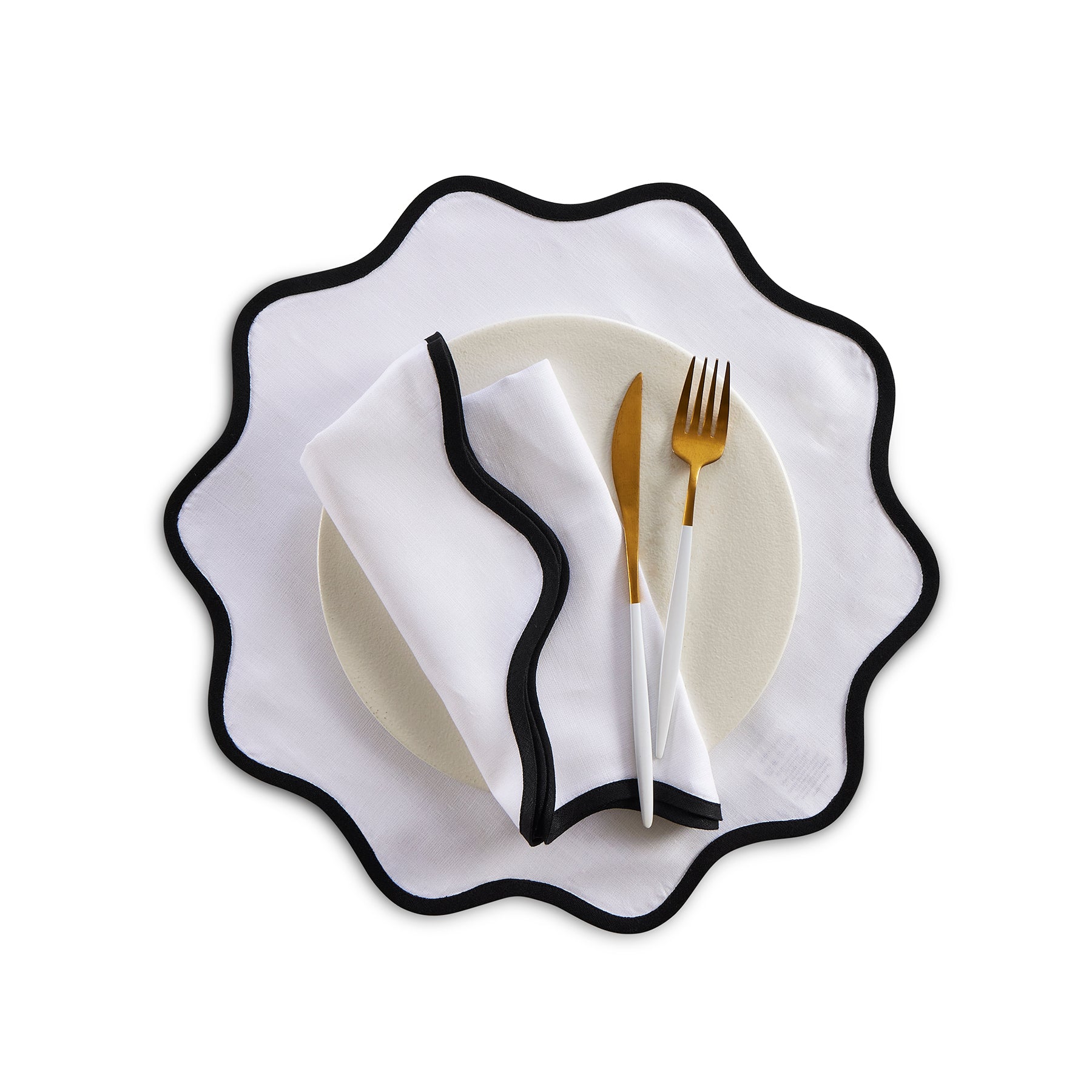 Giselle Scallop Edge Placemats Set of 4 - Elegant Round Table Mats for Dining, Kitchen, Party & Home Decor