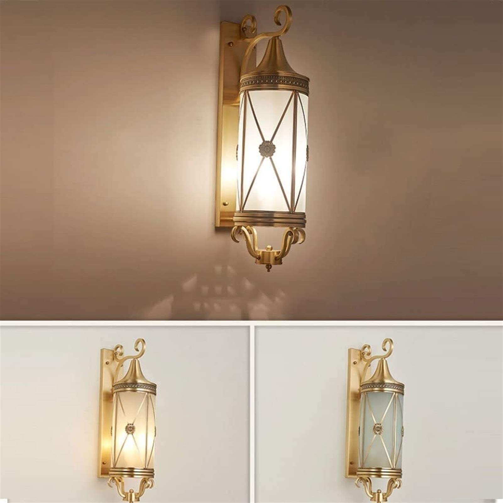 Outdoor Wall Light - Brass Wall Lamp with Glass Shade, Waterproof Fence Lighting, Victorian Style Street Lantern (21x40cm) - Perfect for Garden, Patio, Porch & Exterior Decoration