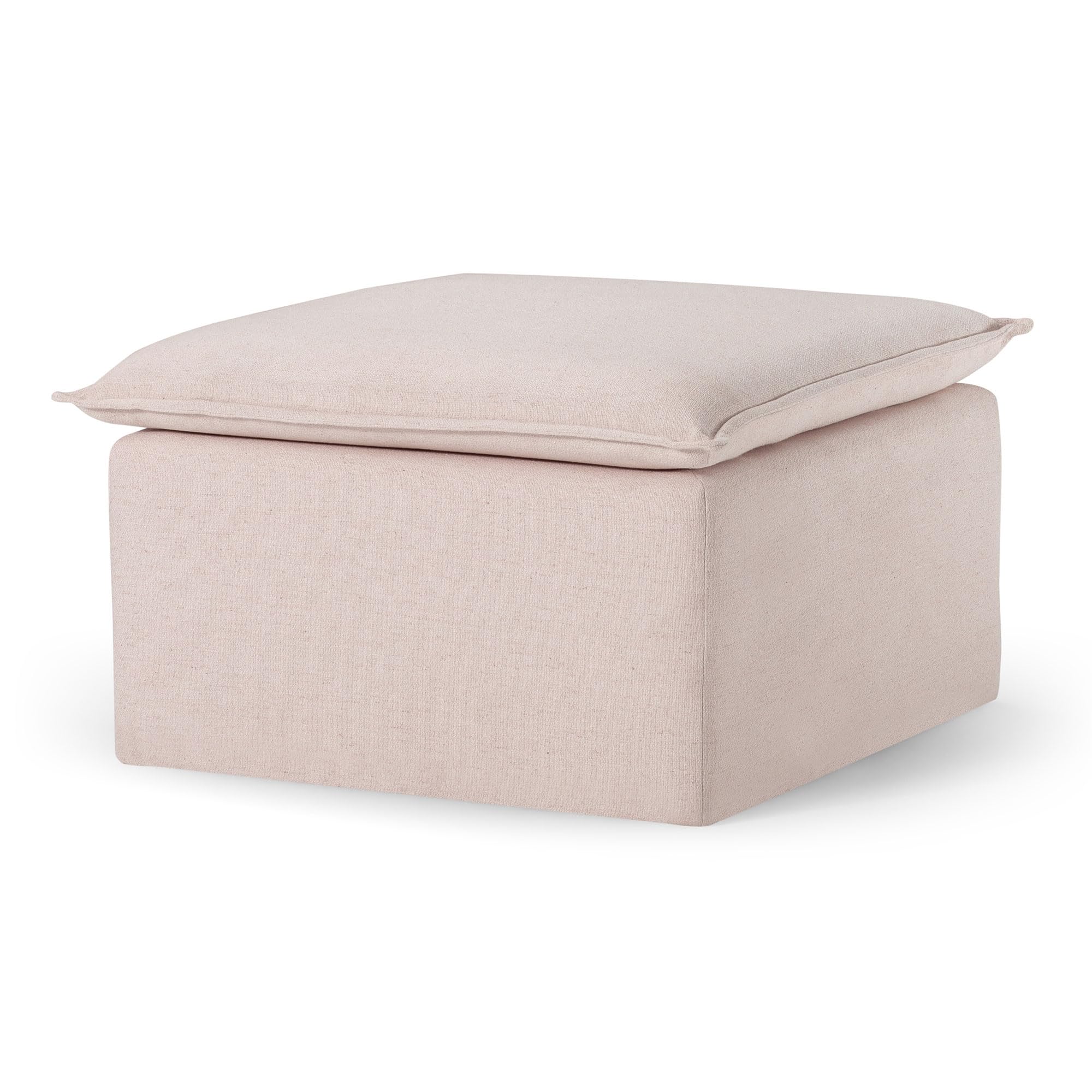 Premium Maven Lane Claude Large Square Rustic Upholstered Ottoman - Cream Fabric Footrest for Living Room, Bedroom & Dorm | Versatile Seating & Storage Solution for Sofa, Chair or Coffee Table Decor