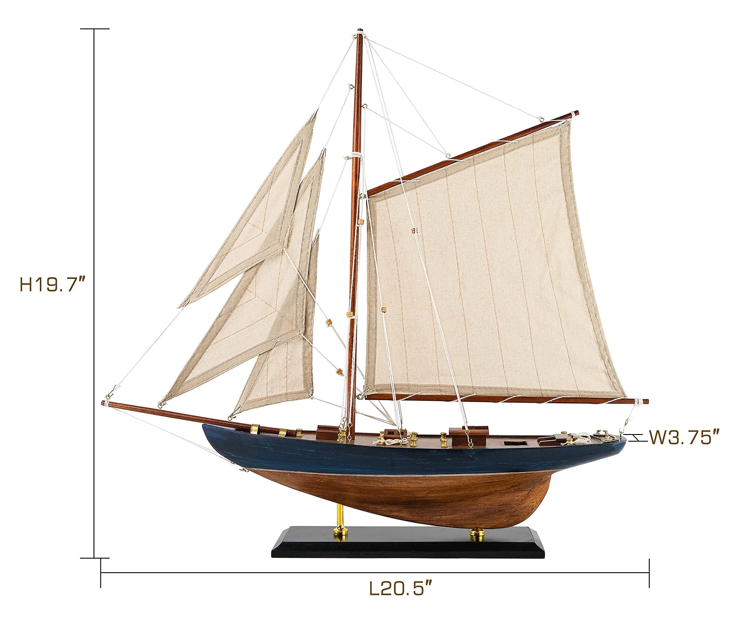 SAILINGSTORY Wooden Sailboat Model - Handcrafted Navy Yacht Decor with Antique Finish | Perfect for Home Office, Nautical Theme Decor & Gift Giving