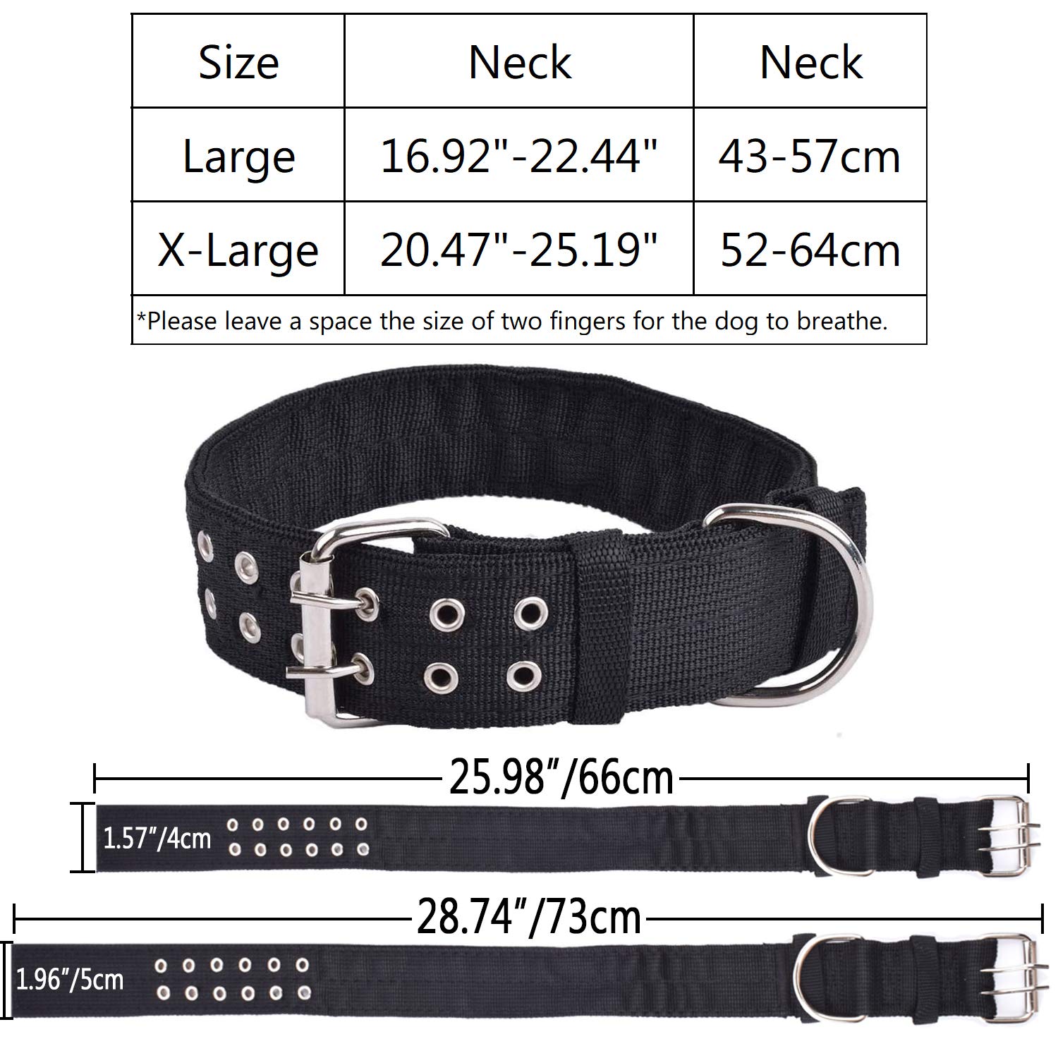 Heavy Duty Adjustable Dog Collar - 2 Inch Wide Military Grade Nylon Collar for Large Dogs with Metal Buckle & D-Ring | X-Large Black | Perfect for Training, Walking & Outdoor Adventures