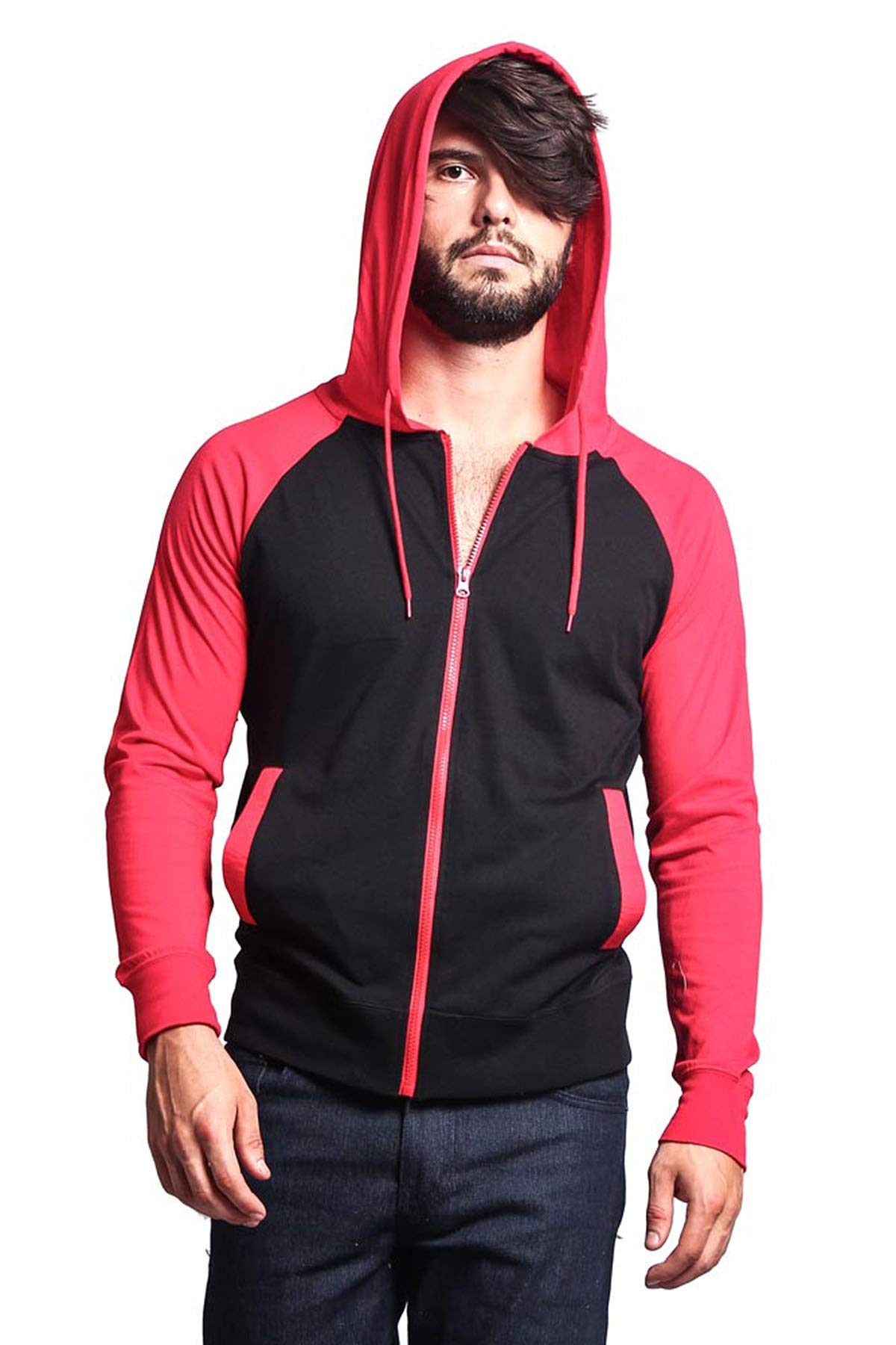 Victorious Men's Lightweight Zip-Up Hoodie - Comfortable Raglan Sleeve Sweatshirt for Casual Wear, Gym & Outdoor Activities
