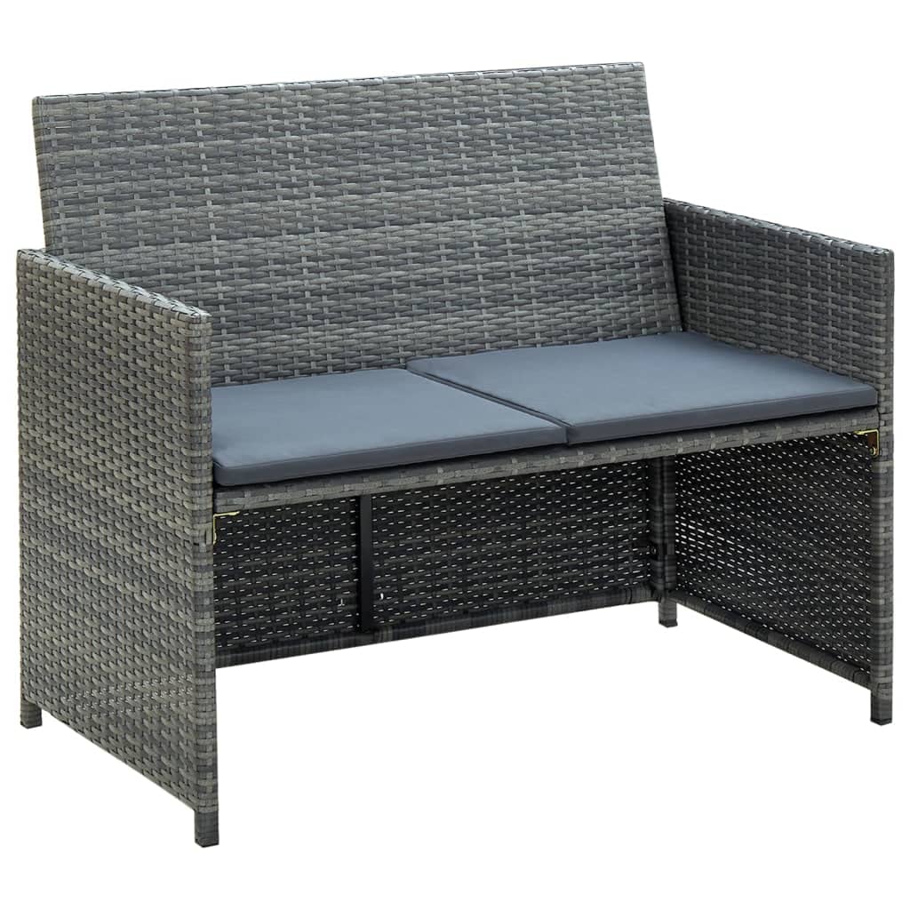2-Seater Patio Sofa with Cushions - Gray Poly Rattan Outdoor Furniture for Garden, Balcony & Backyard Relaxation