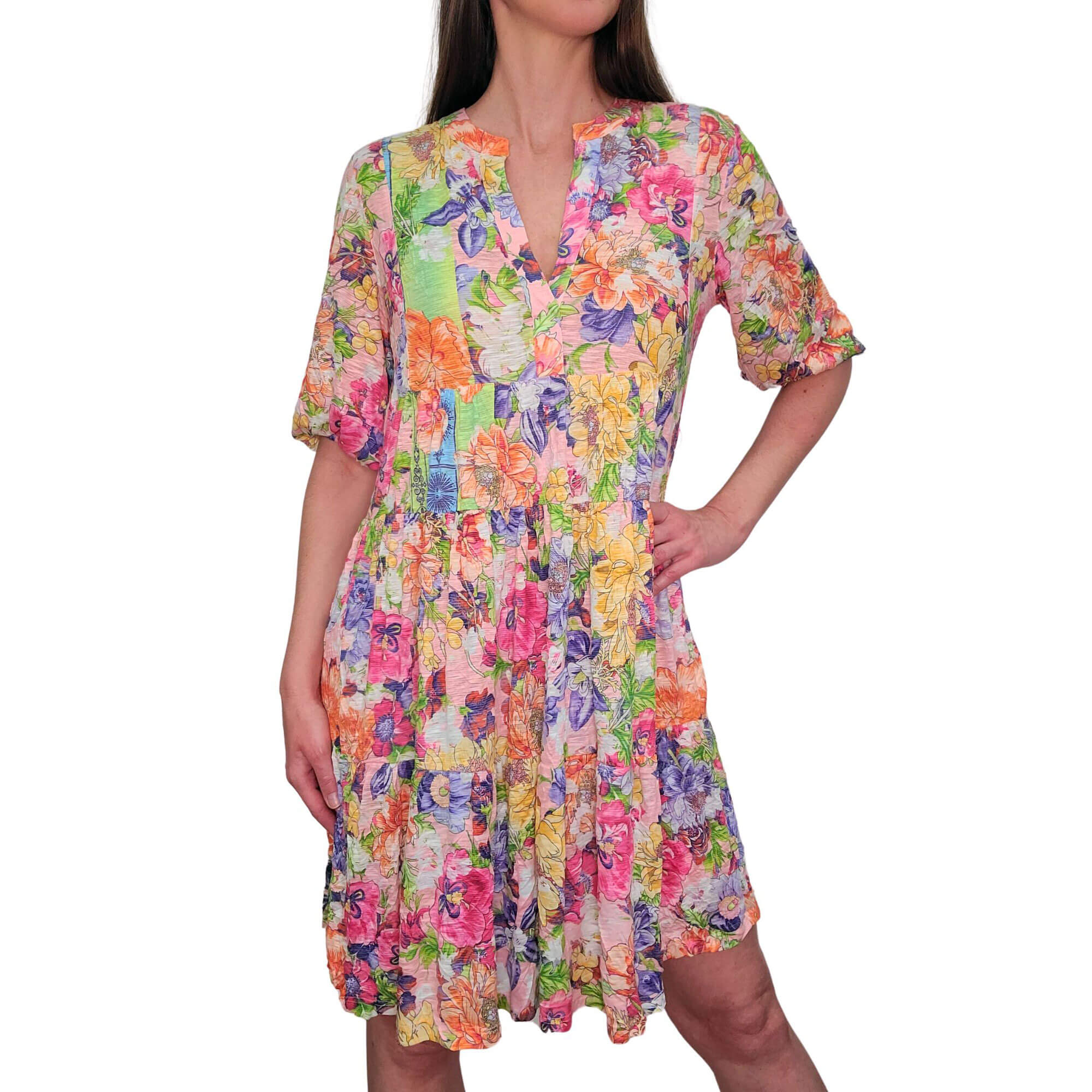 David Cline Chios Tiered Dress with Plackets & Petal Details | Elegant Floral Print Maxi Dress for Women | Perfect for Weddings, Parties & Summer Occasions