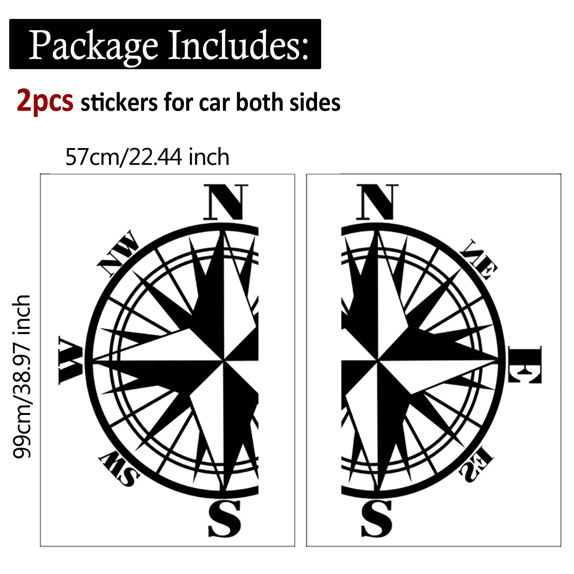 Premium Large Car Stickers Compass - RV & Camper Vinyl Decals for Men - Durable Auto Decals for Side Body & Doors - Black Graphic Stripes Sticker (1-Pack) - Perfect for Off-Road Adventures & Vehicle Customization