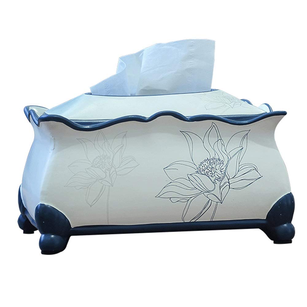 CAIMEI Ceramic Tissue Box Cover with 4-Leg Base - Lotus Design Facial Tissue Dispenser & Napkin Holder for Home, Office, Bathroom Decor | Perfect for Living Room, Bedside Table, and Desk Organization