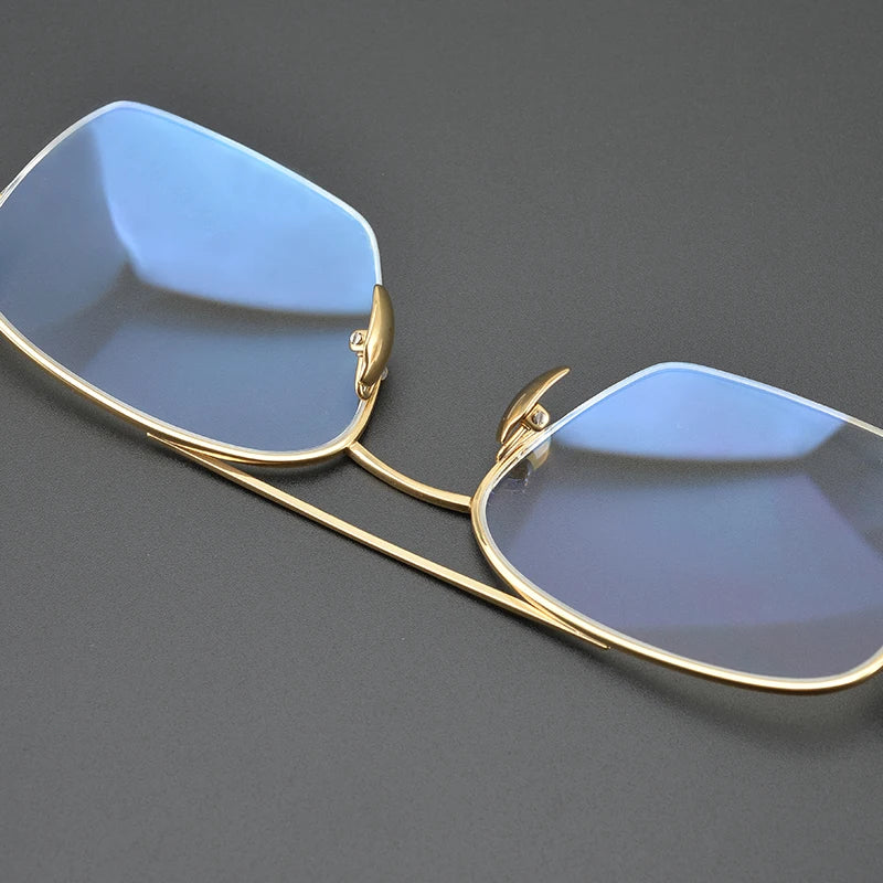 Aimee Unisex Semi-Rimless Square Double Bridge Titanium Eyeglasses Frame 7001 - Lightweight & Durable for Work, Reading & Fashion (Available in Multiple Colors)
